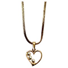 Heart Pendant Costume Pearl 14k Gold Plated on 925 Silver Necklace