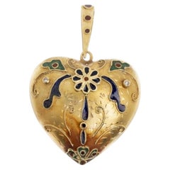Pendentif en forme de cœur en or 19,2 carats ; émaux et diamants.
