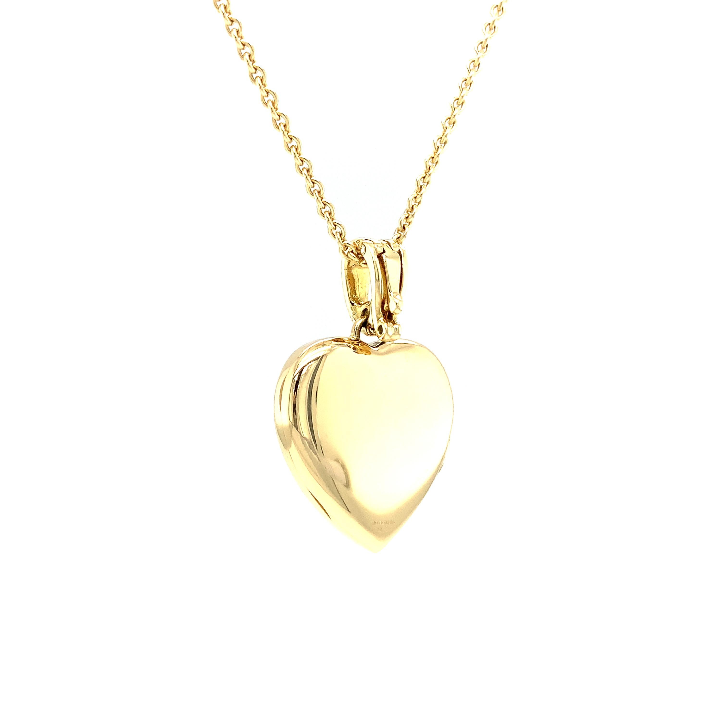 Women's Heart Pendant Locket Necklace 18k Yellow Gold Blue Enamel 6 Diamonds 0.12ct H VS For Sale