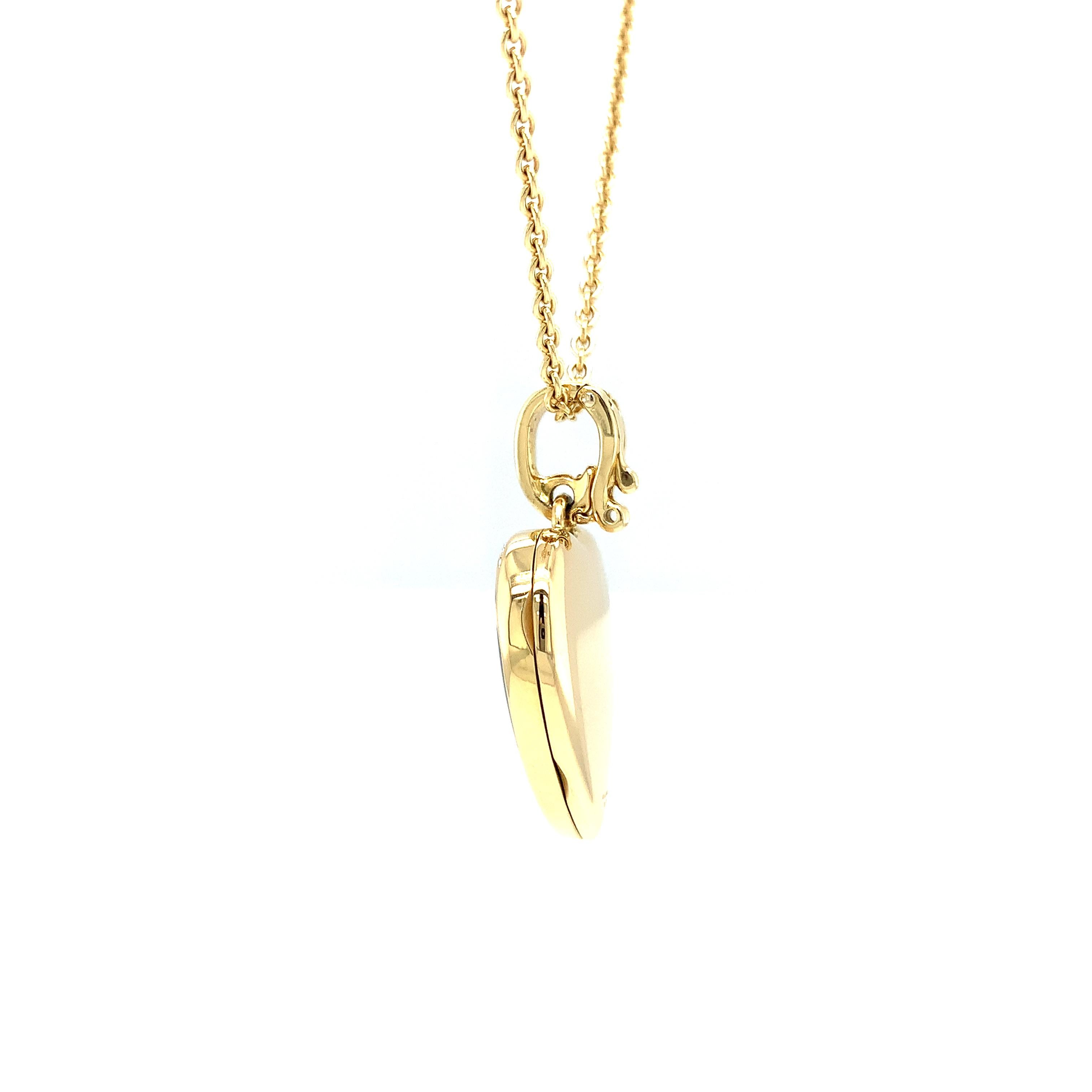 Heart Pendant Locket Necklace 18k Yellow Gold Blue Enamel 6 Diamonds 0.12ct H VS For Sale 1