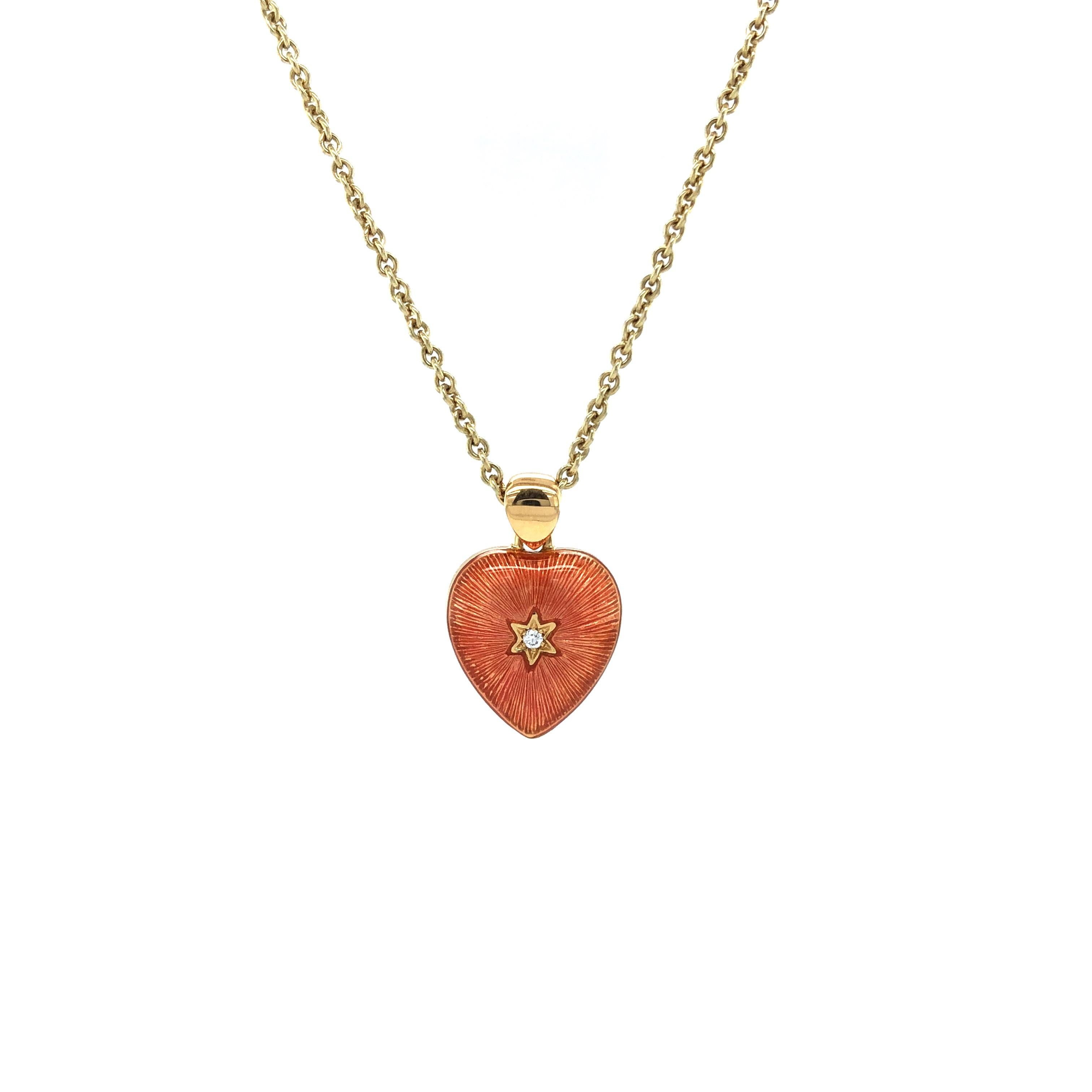 Herz-Anhänger-Halskette aus 18 Karat Gelbgold mit roter und rosa Emaille und 2 Diamanten 2,02 Karat GVS (Viktorianisch) im Angebot
