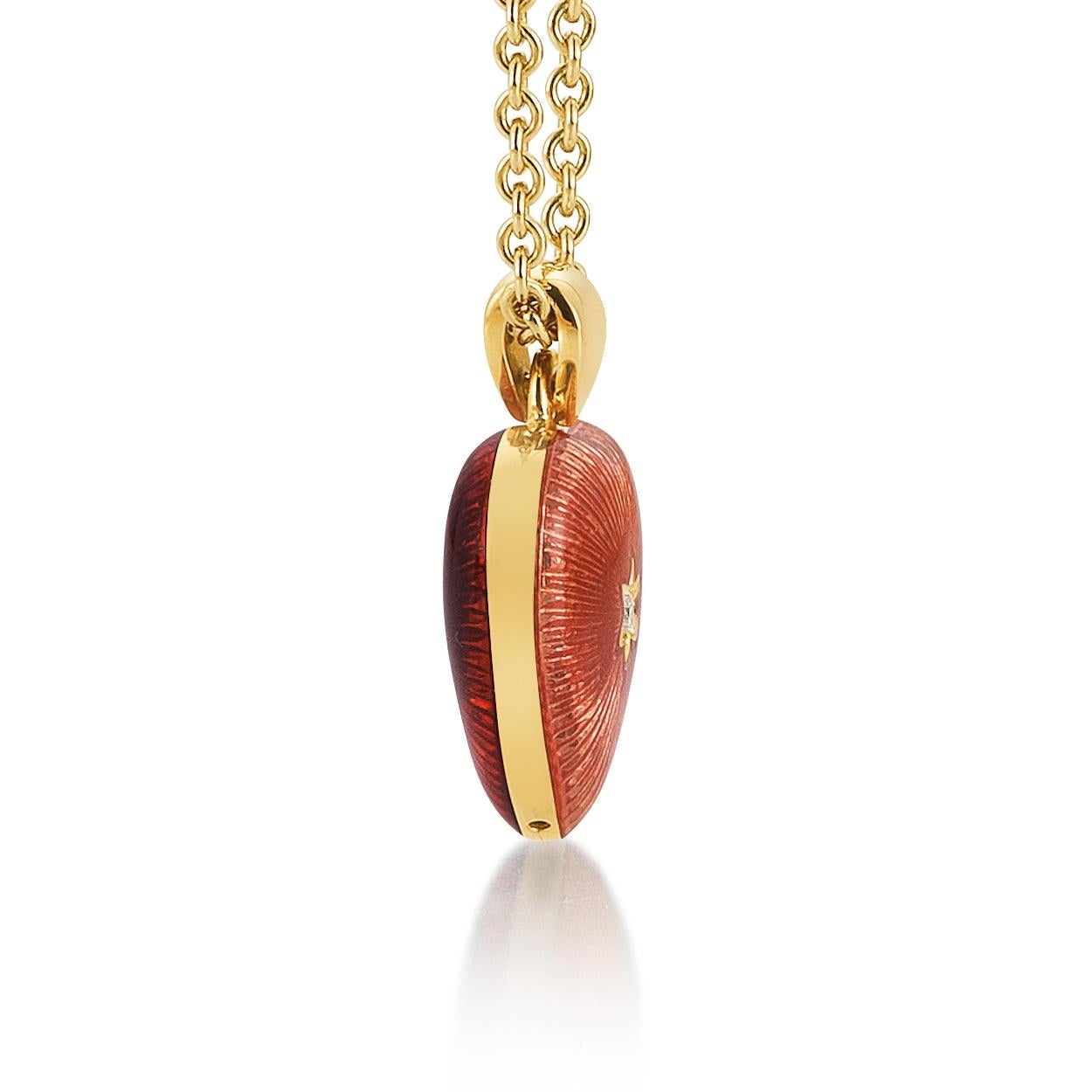 Taille brillant Collier pendentif en forme de cœur en or jaune 18 carats, émail rouge et rose et 2 diamants 2,02 carats GVS en vente
