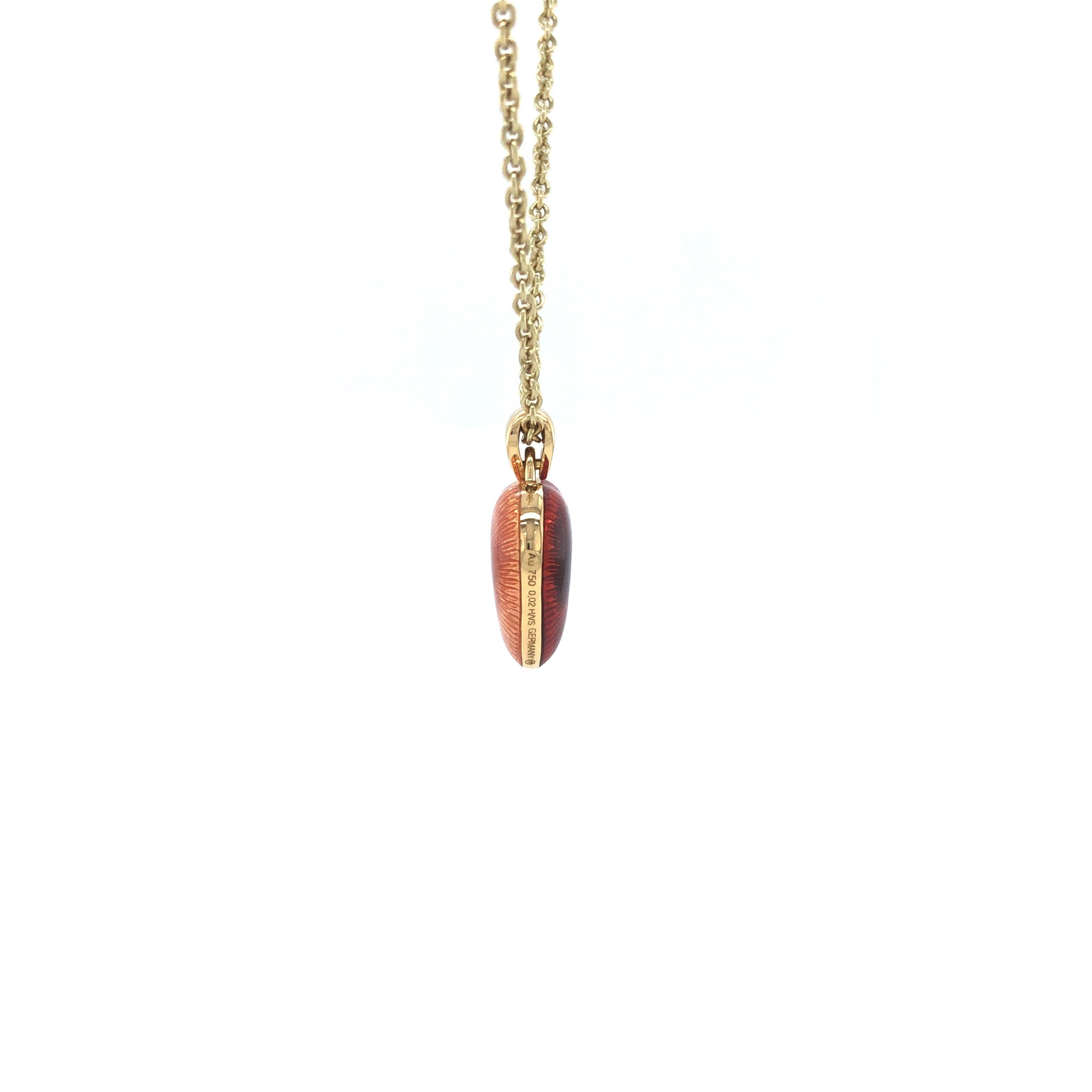 Collier pendentif en forme de cœur en or jaune 18 carats, émail rouge et rose et 2 diamants 2,02 carats GVS en vente 1