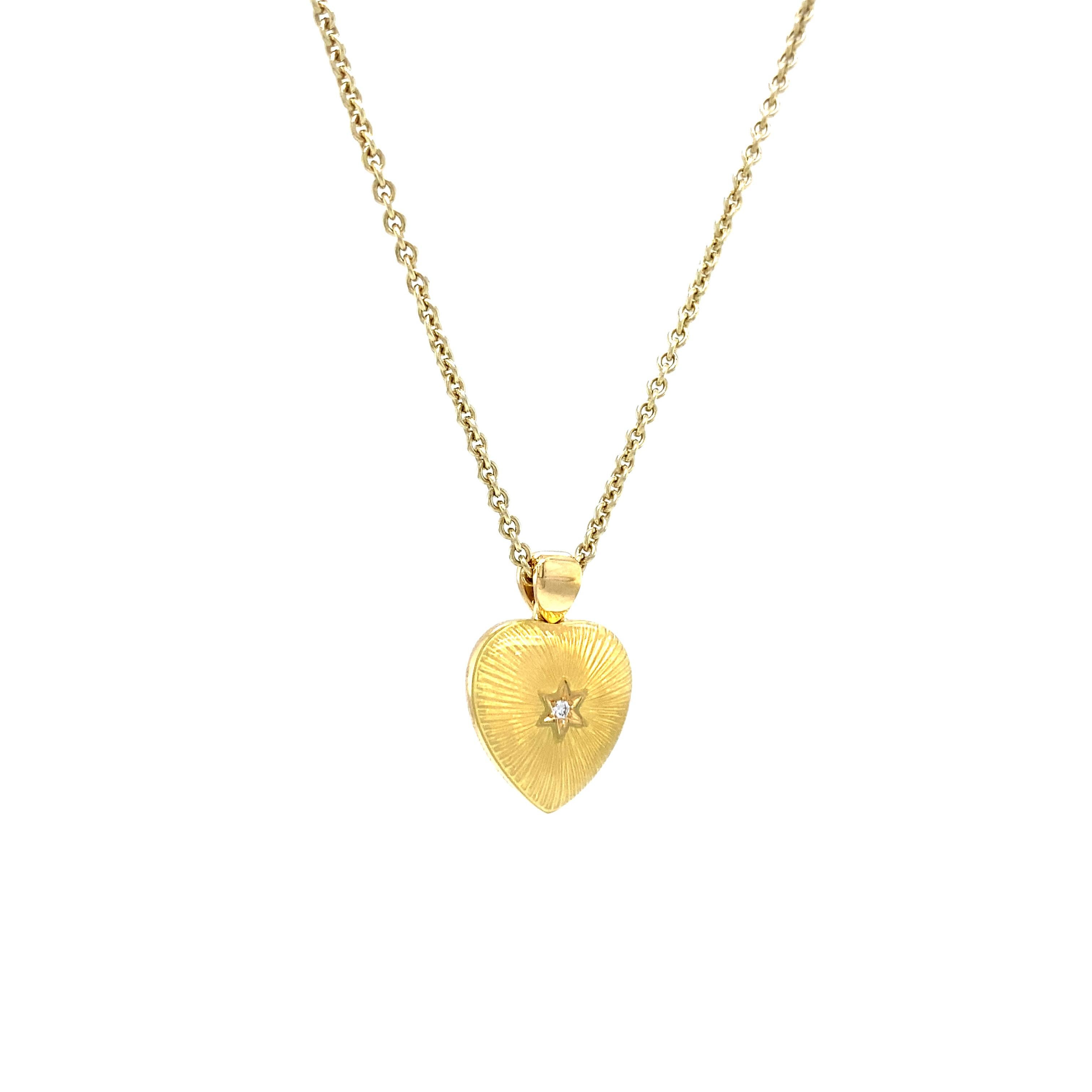 Two Colored Heart Pendant 18k Yellow GoldTurquoise/Yellow Enamel Diamonds 2.02ct In New Condition For Sale In Pforzheim, DE