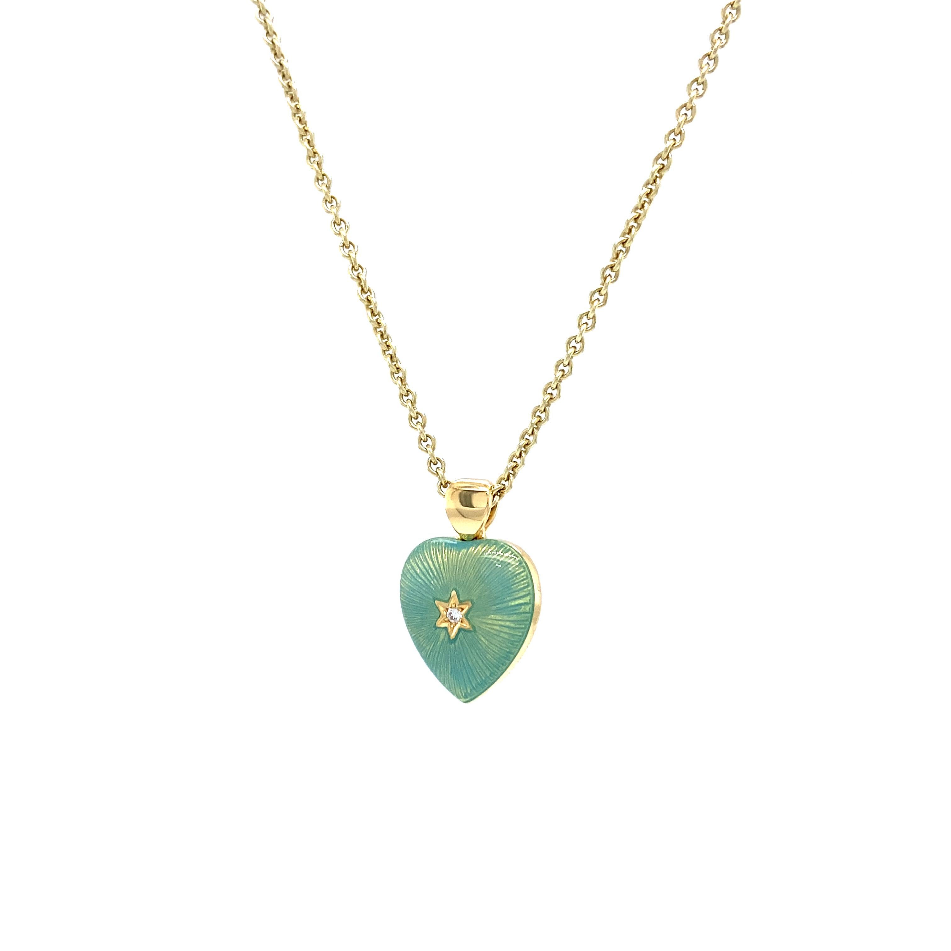 Two Colored Heart Pendant 18k Yellow GoldTurquoise/Yellow Enamel Diamonds 2.02ct For Sale 1