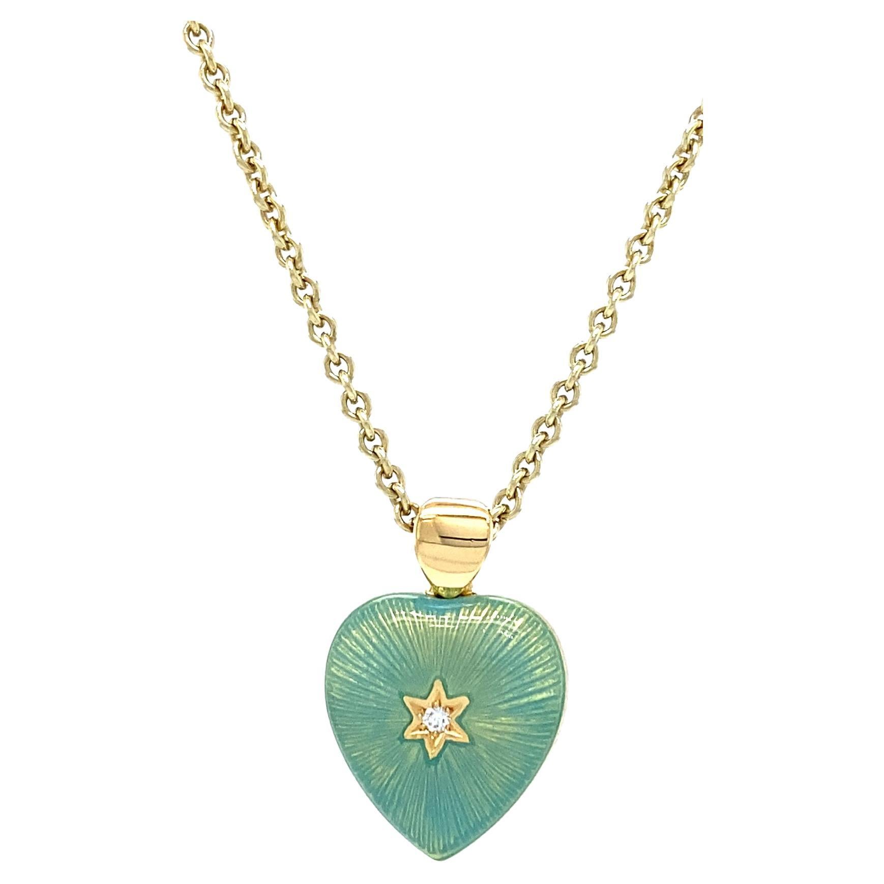 Pendentif en forme de cœur bicolore en or jaune 18 carats, émail turquoise/jaune et diamants 2,02 carats en vente