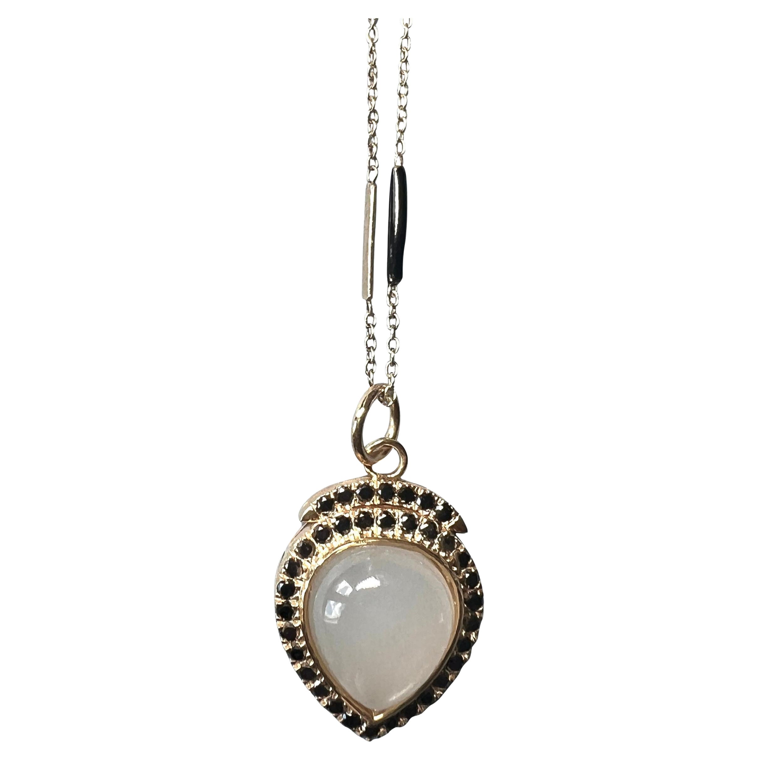 Heart Pendant  Necklace Black Diamond Moonstone For Sale