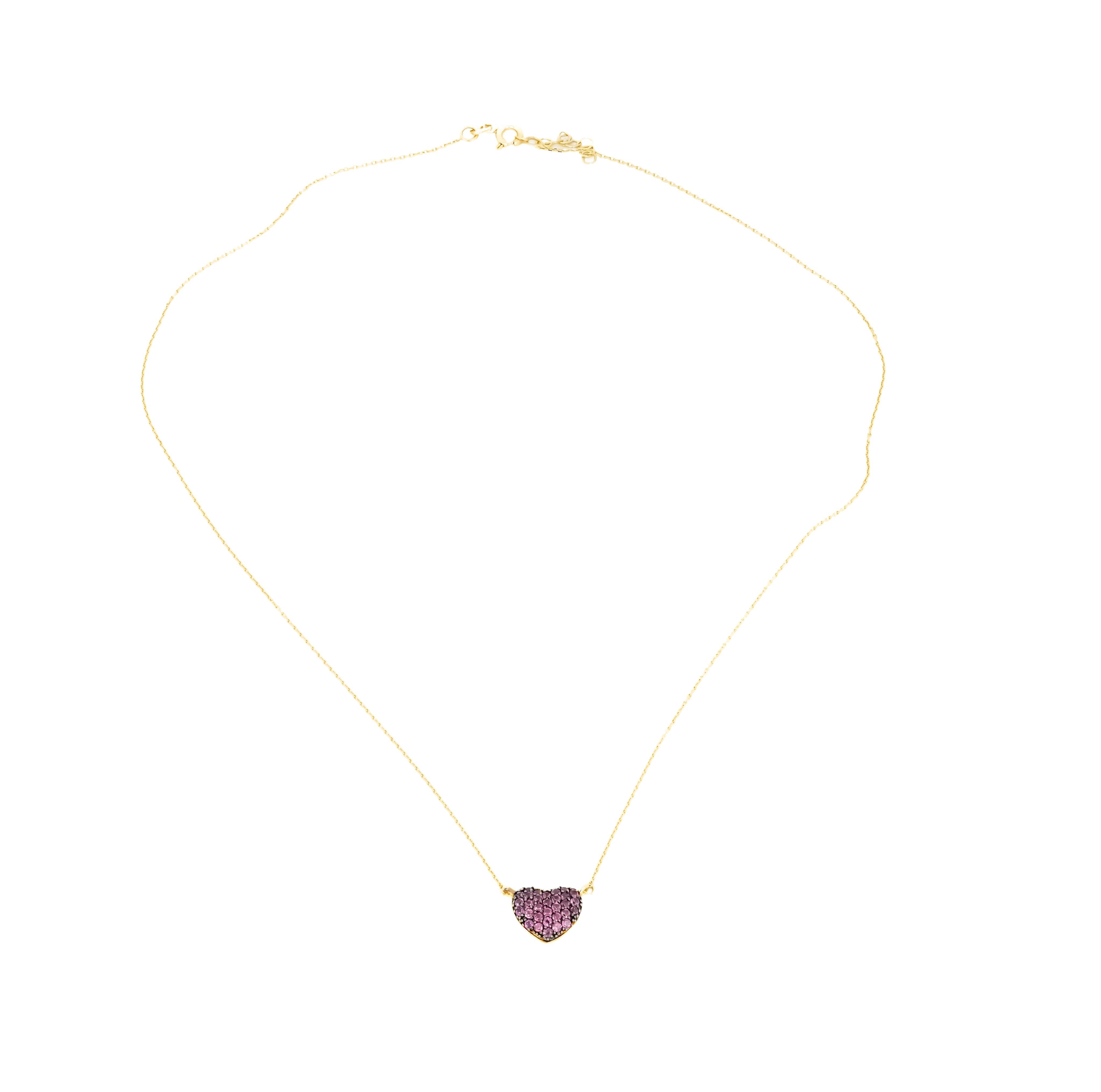 14k Solid Gold heart Pendant necklace. Heart necklace for women. Dainty charm love necklace. Sweet Heart Pendant. Tiny Heart Necklace.

Total weight:  1.49 g.
Pink 14k solid gold
Length: 45 sm.
Style: Minimalist
Gemstones:  pink gemstones, round