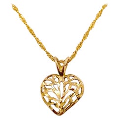 Heart Pendant Necklace Puffed with Diamond Cut Love Heart Pendant with 14k Chain