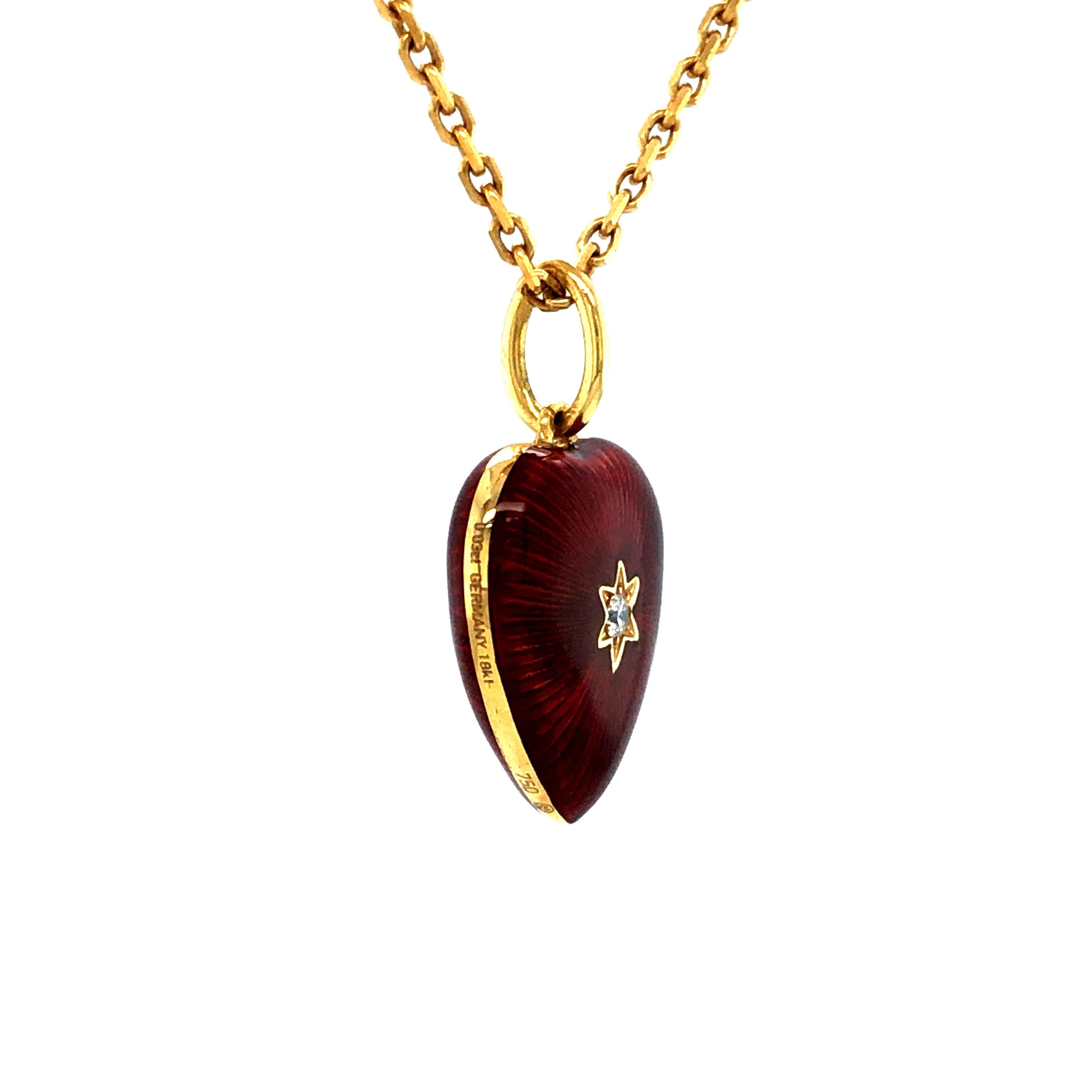 Victor Mayer heart pendant necklace with star 18k yellow gold, Hallmark Collection, red vitreous enamel, 2 diamonds, total 0.03 ct, G VS brilliant cut

About the creator Victor Mayer
Victor Mayer is internationally renowned for elegant timeless