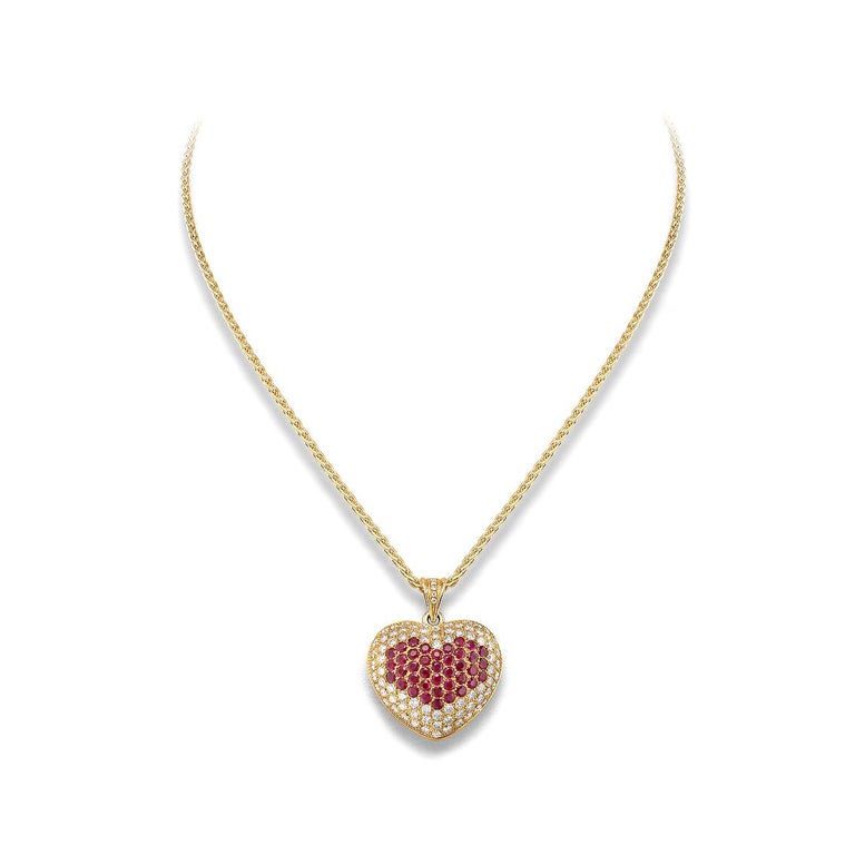 Heart pendant in 18kt yellow gold set with 39 rubies 3.58 cts and 83 diamonds 3.58 cts              
