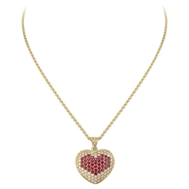 Heart Pendant Necklace with Rubies For Sale