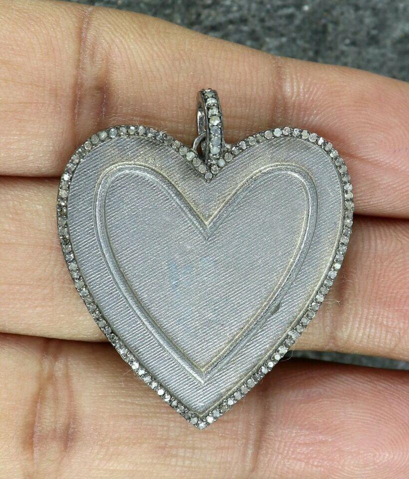 Heart Pendant Pave Diamond 925 Silver Diamond Pendant Fine Jewelry Pendant Gift For Sale 5