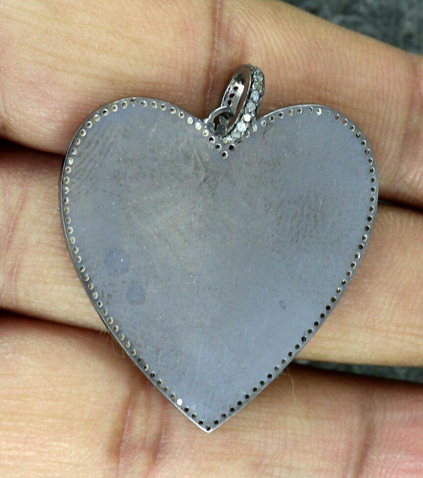 Uncut Heart Pendant Pave Diamond 925 Silver Diamond Pendant Fine Jewelry Pendant Gift For Sale