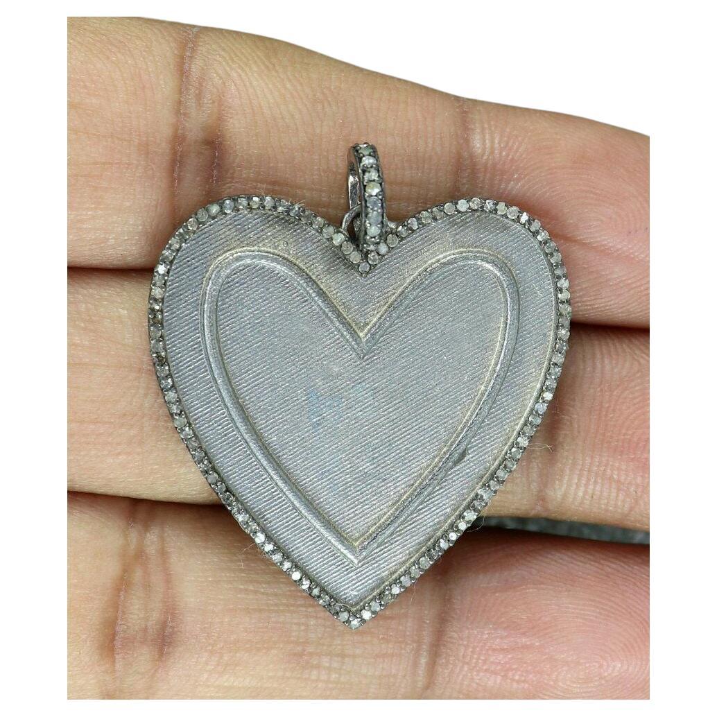 Heart Pendant Pave Diamond 925 Silver Diamond Pendant Fine Jewelry Pendant Gift For Sale