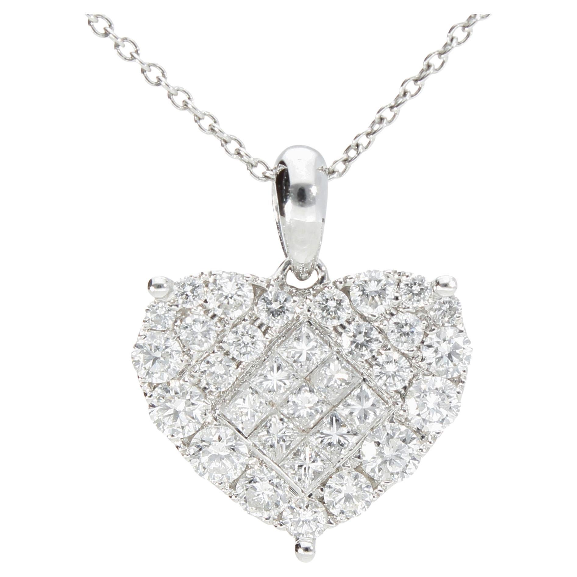 White Gold 18 Karat Chain Necklace with Five Heart Pendants with
