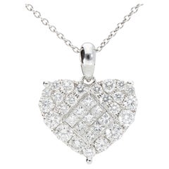 Heart Pendant with 0.94 Ct of Diamonds, Gold White 18 Kt