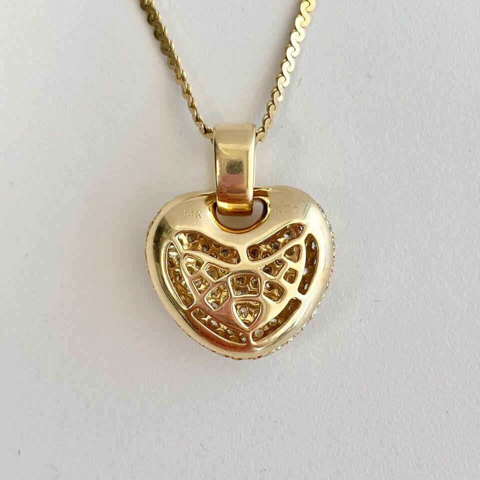 Contemporary Heart Pendant with Diamonds Necklace in 14K Yellow Gold 20 INCH For Sale
