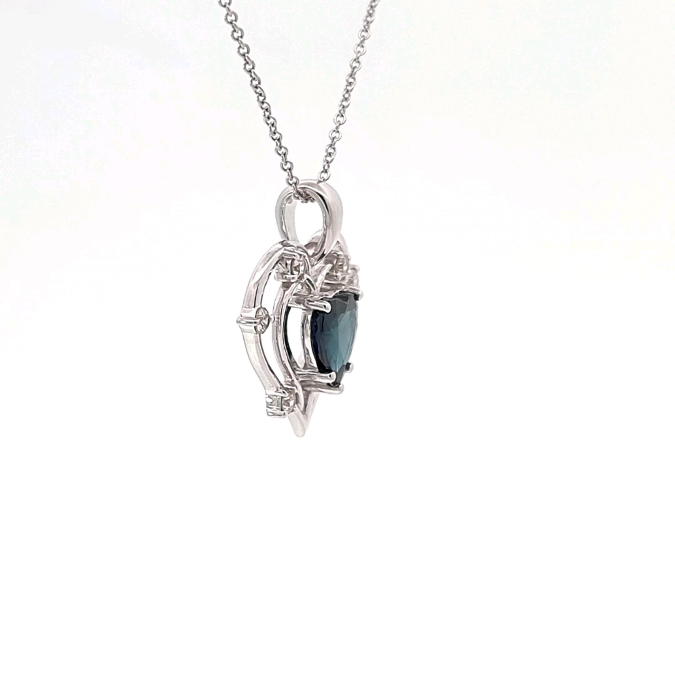 Heart Pendant with Heart Cut Sapphire and Diamonds in White Gold For Sale 1