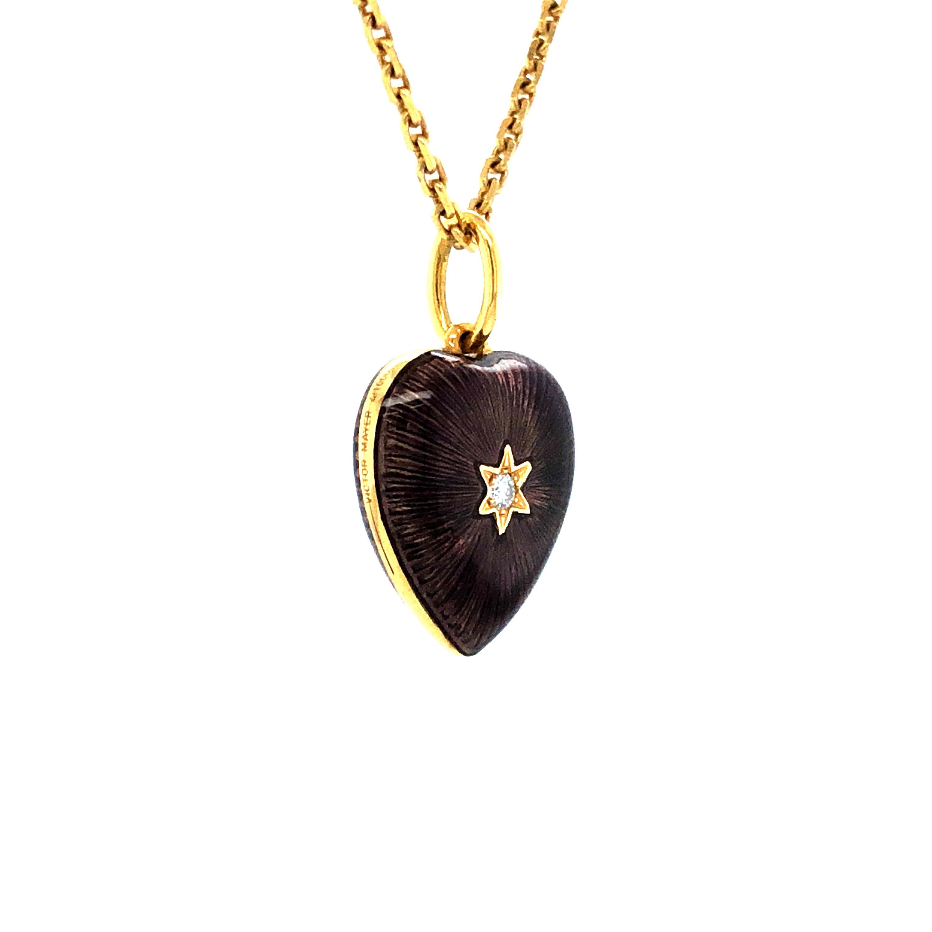 Belle Époque  Heart Pendant with Star 18k Yellow Gold Purple Enamel 2 Diamonds 0.03 ct G VS For Sale