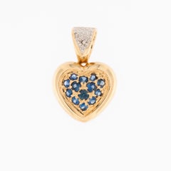 Heart Pendant Yellow and White Gold with Diamonds and Sapphires