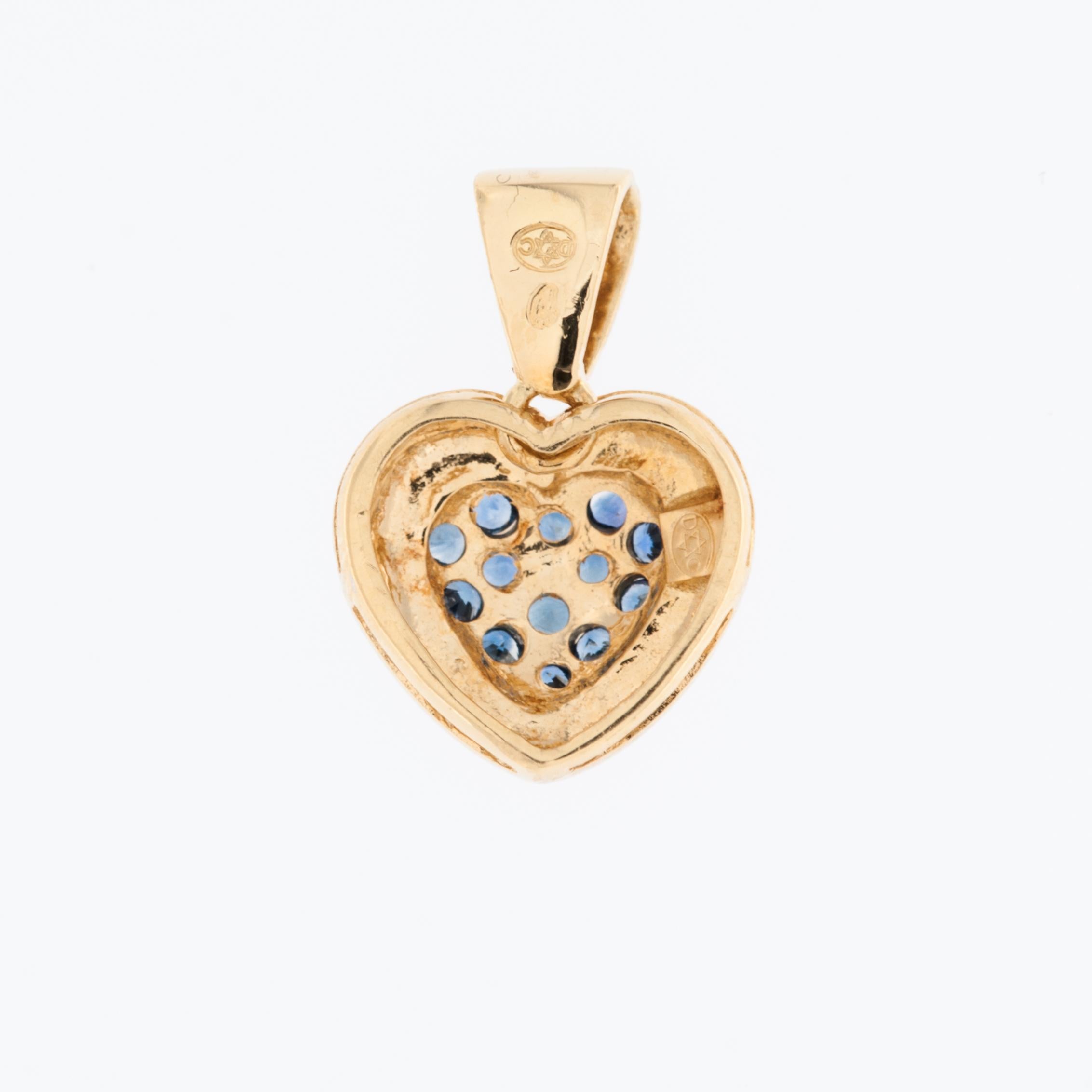 Modern Heart Pendant Yellow and White Gold with Diamonds and Sapphires For Sale