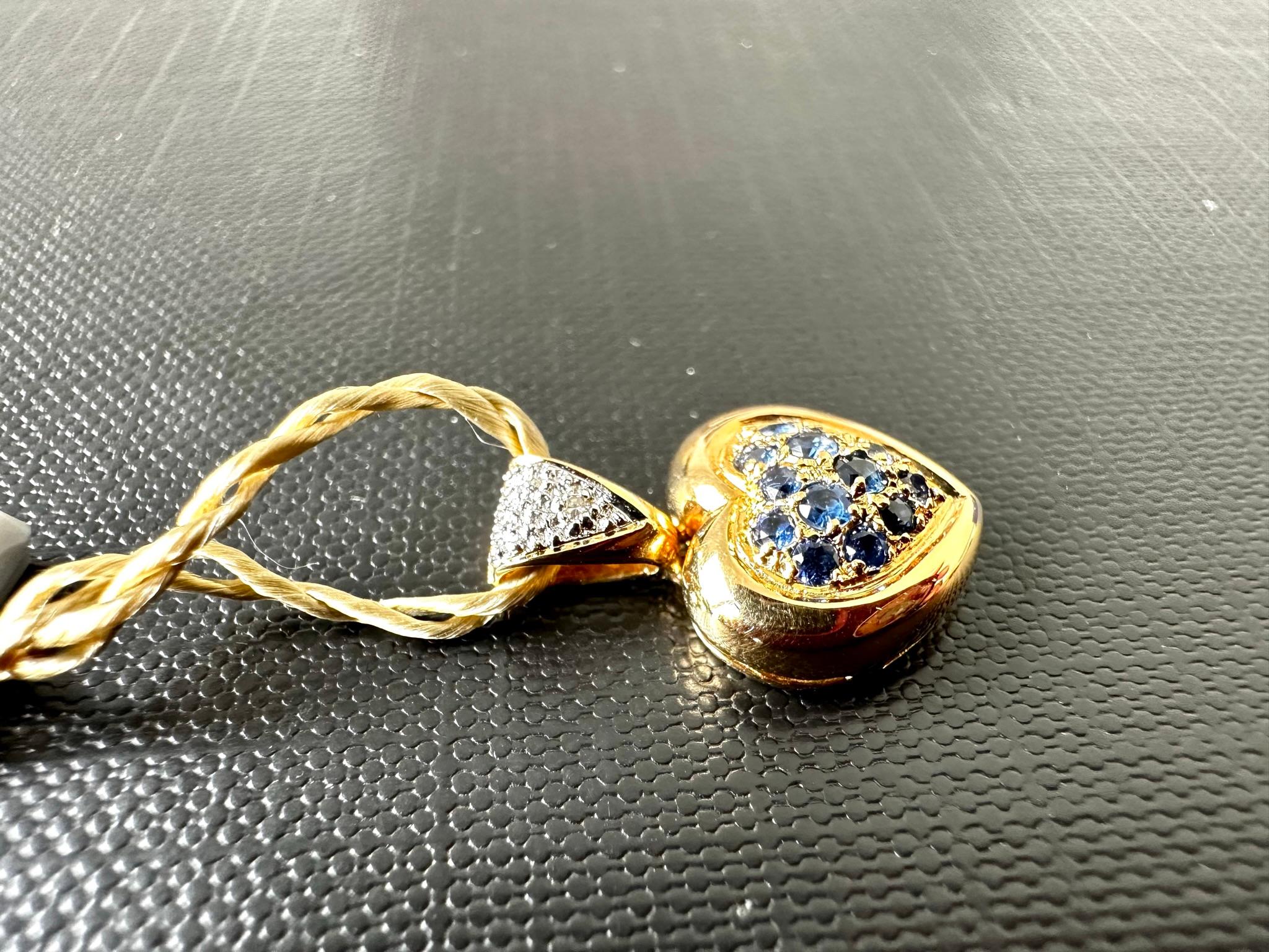 Heart Pendant Yellow and White Gold with Diamonds and Sapphires For Sale 1