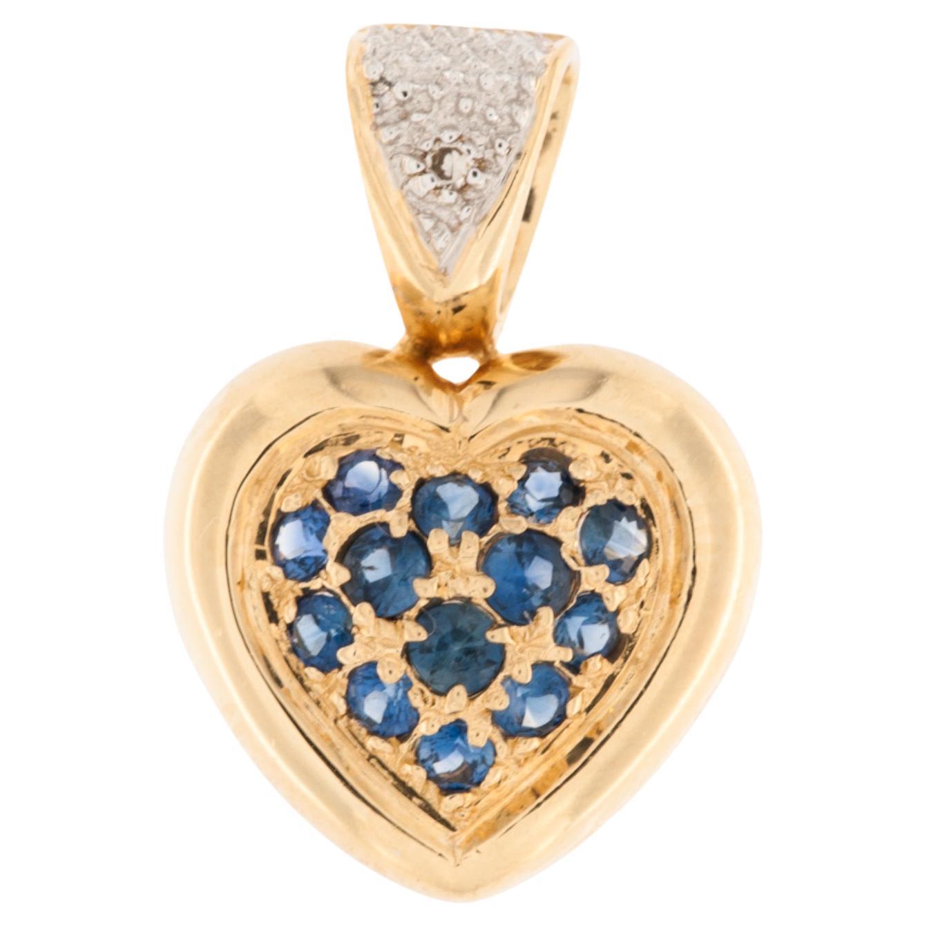 Heart Pendant Yellow and White Gold with Diamonds and Sapphires For Sale