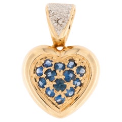 Vintage Heart Pendant Yellow and White Gold with Diamonds and Sapphires