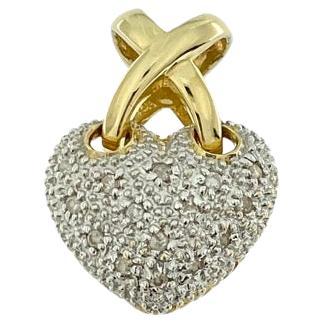 Heart Pendant Yellow and White Gold with Diamonds For Sale