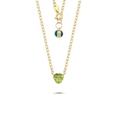 Collana a catena con solitario cuore di peridoto in oro 14k