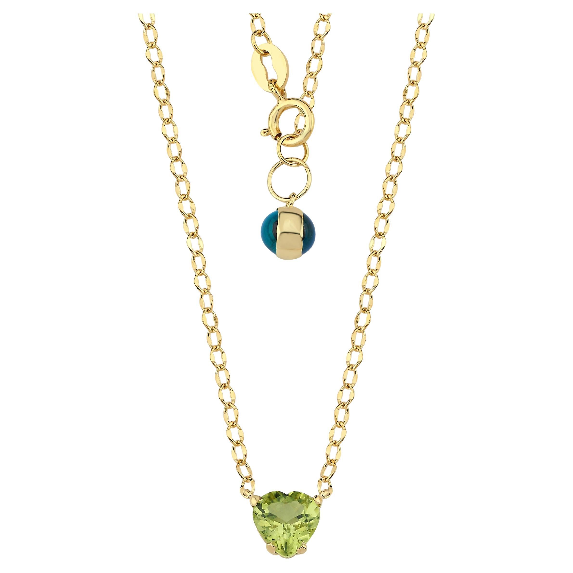 14k Gold Heart Peridot Solitaire Chain Necklace For Sale