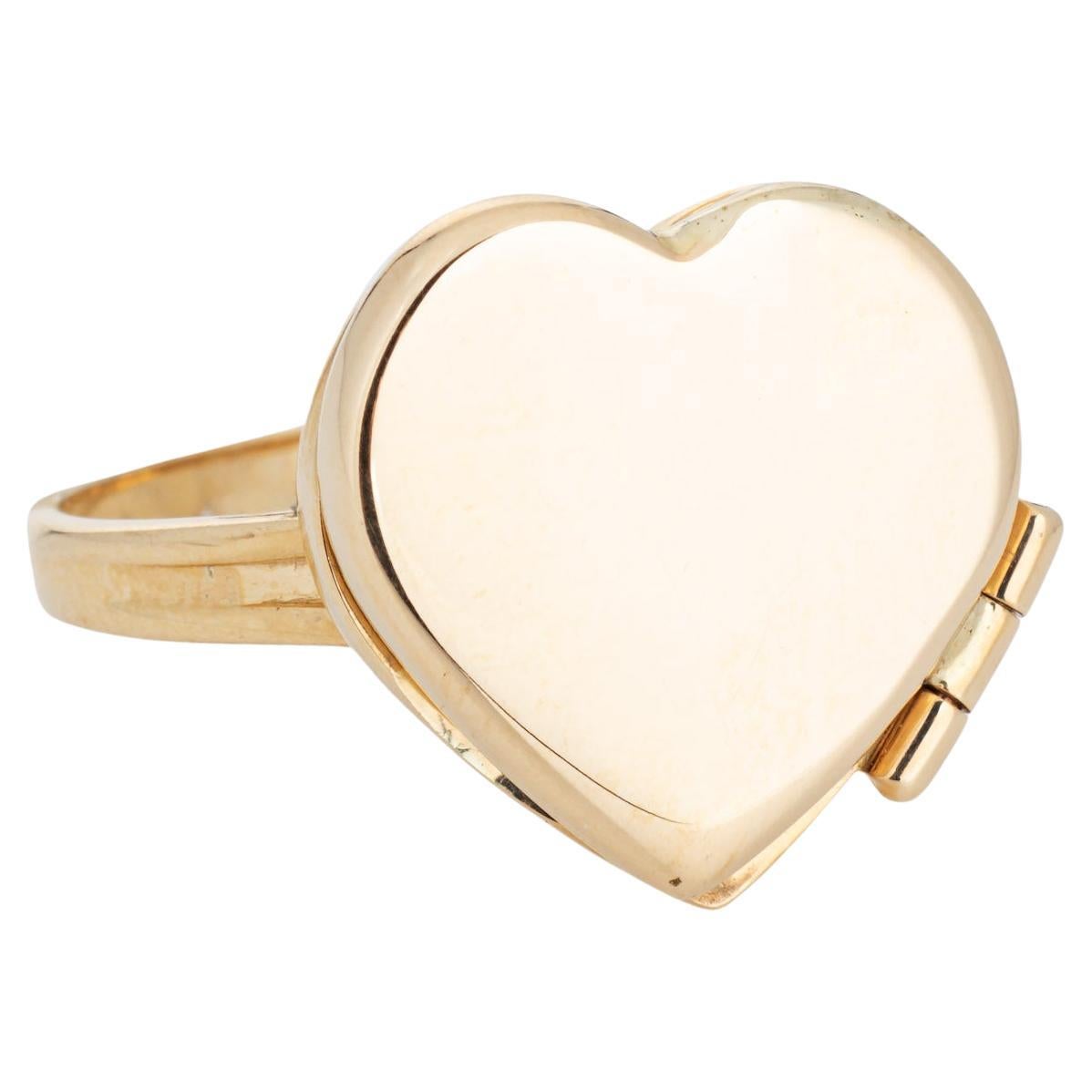Heart Picture Locket Ring 14k Yellow Gold Sz 7 Secret Compartment Opens Jewelry For Sale