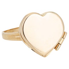 Vintage Heart Picture Locket Ring 14k Yellow Gold Sz 7 Secret Compartment Opens Jewelry