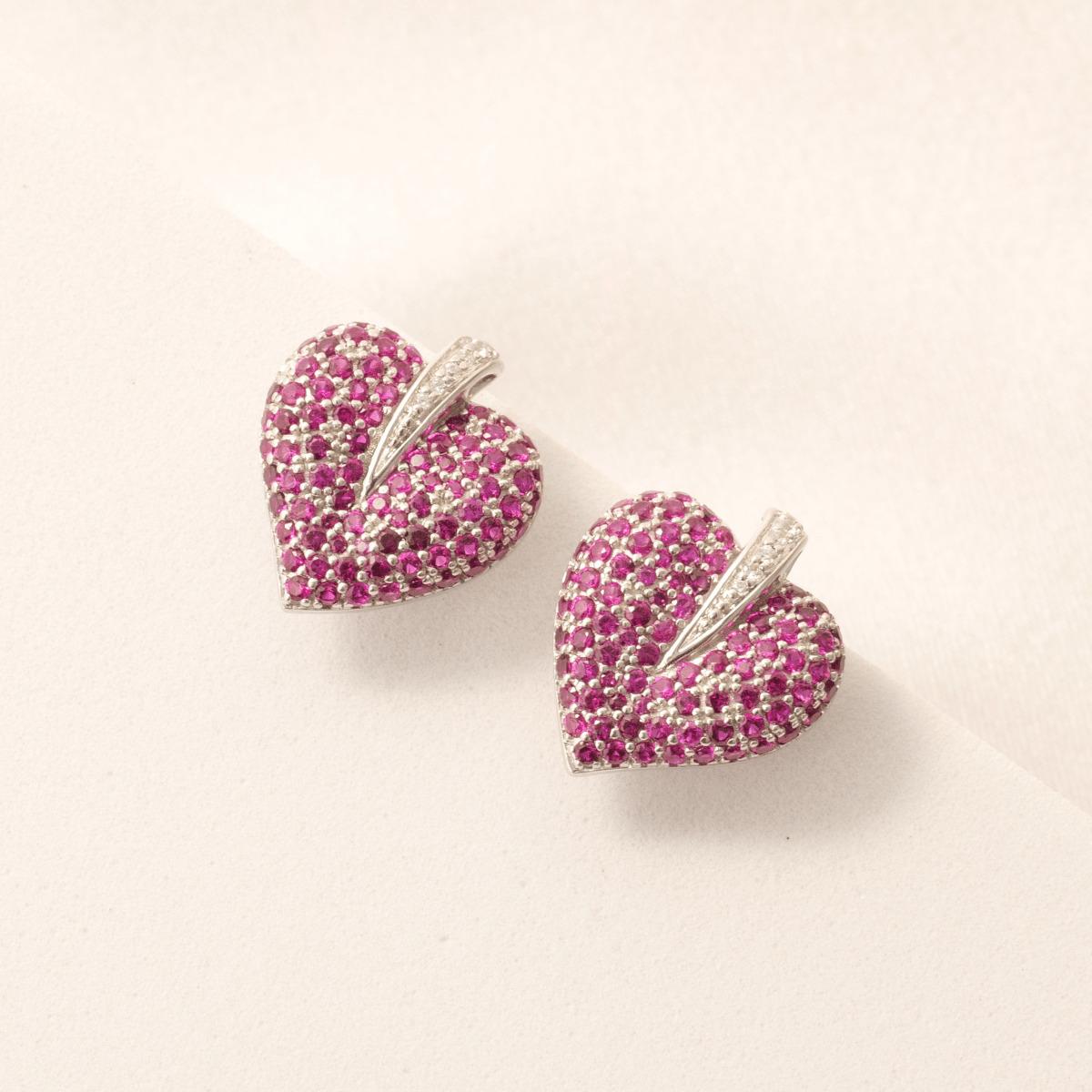 Donna Orecchini con zaffiro rosa cuore e diamante in oro massiccio 14 carati (certificati) in vendita