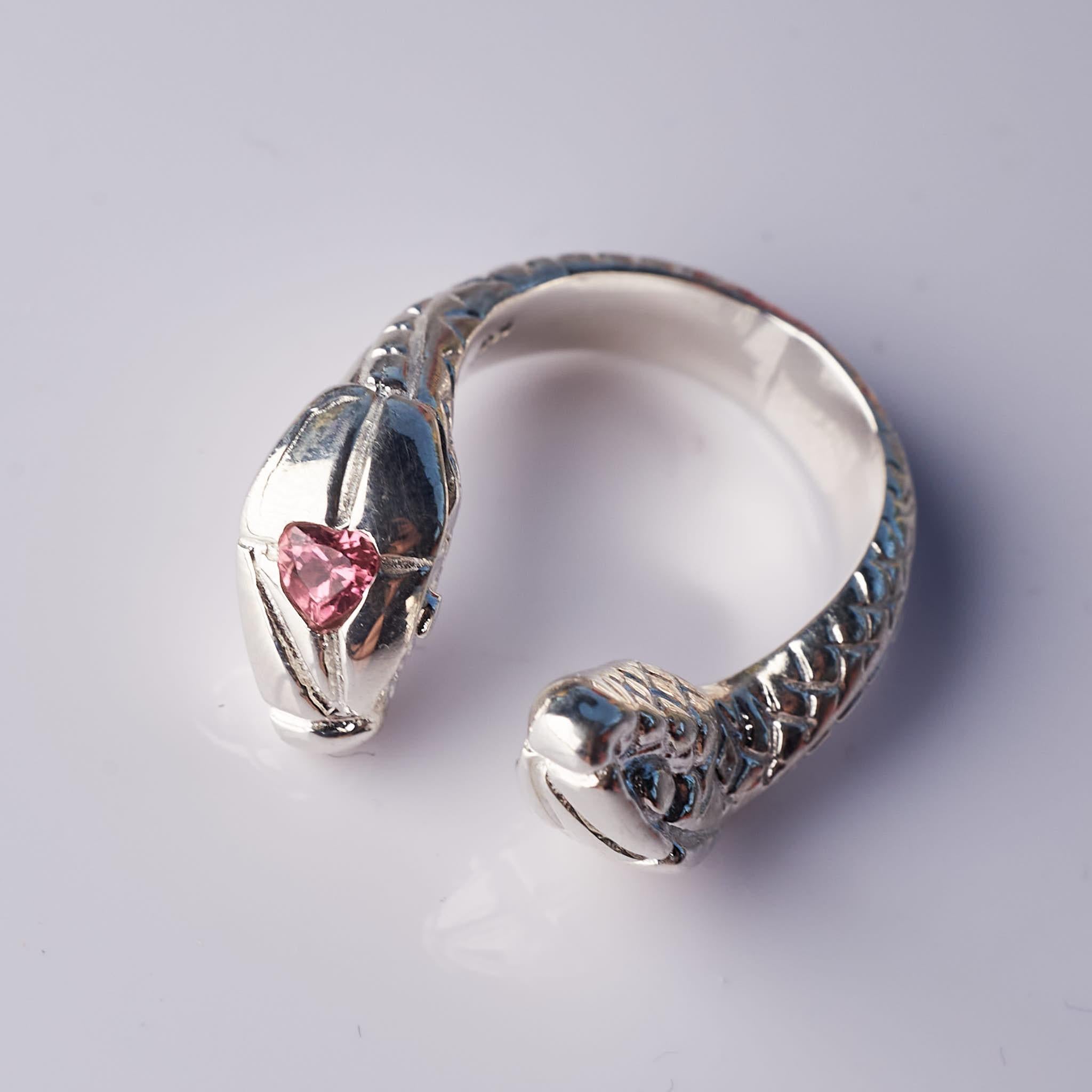 Heart Pink Sapphire Snake Ring Cocktail Ring Gold J Dauphin In New Condition For Sale In Los Angeles, CA