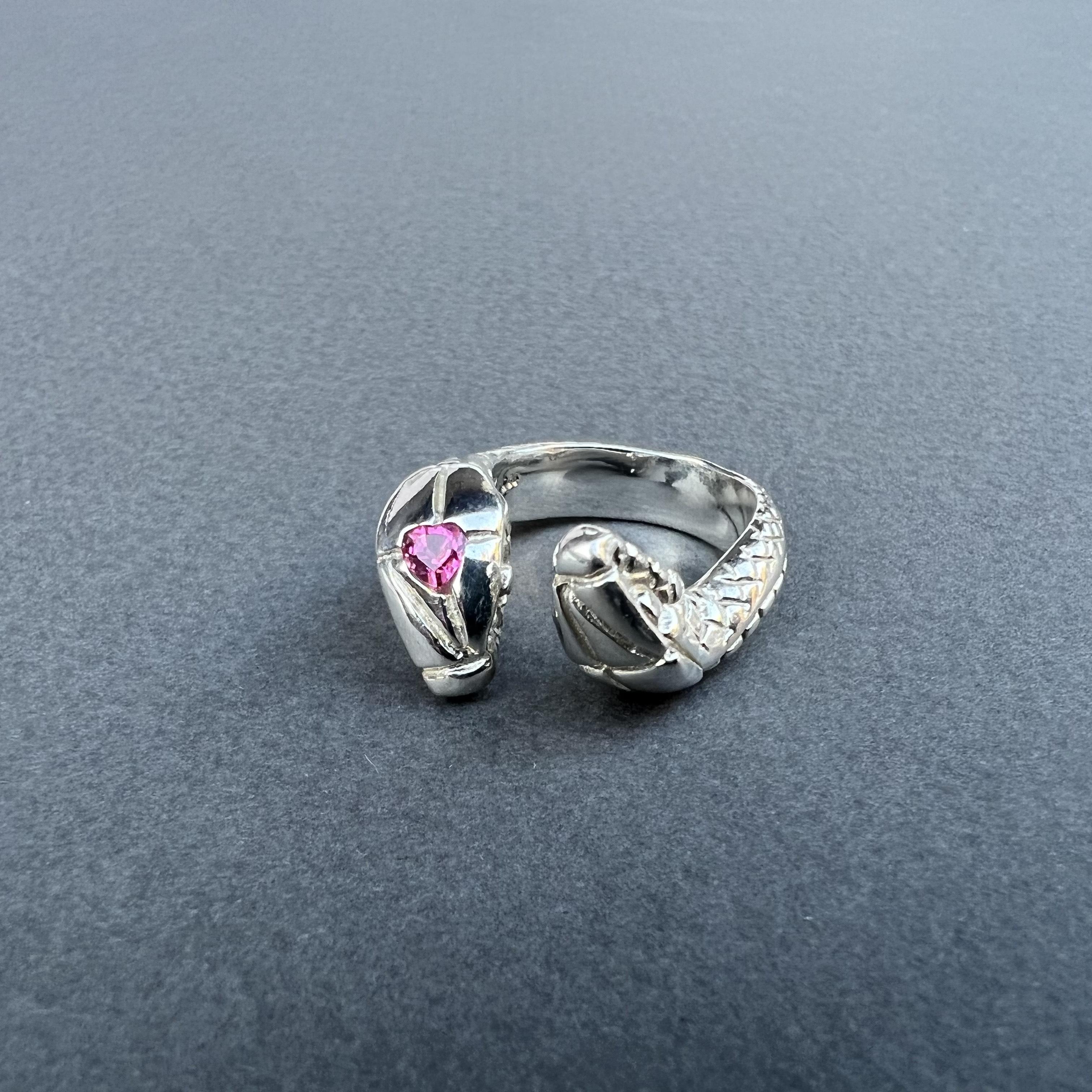 Heart Pink Sapphire Snake Ring Cocktail Ring Animal Jewelry J Dauphin

This ring has one large  Heart Pink Sapphire on the head of one snake. Its a great gift as it is adjustable - and you can use on any finger and just squeeze it on your