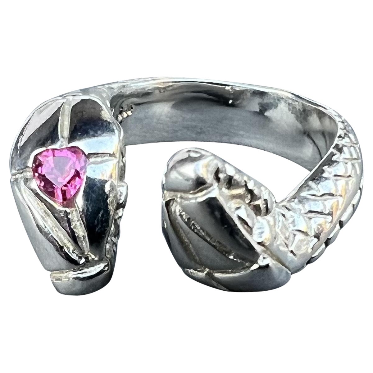 Heart Pink Sapphire Snake Ring Cocktail Ring Animal Jewelry J Dauphin For Sale