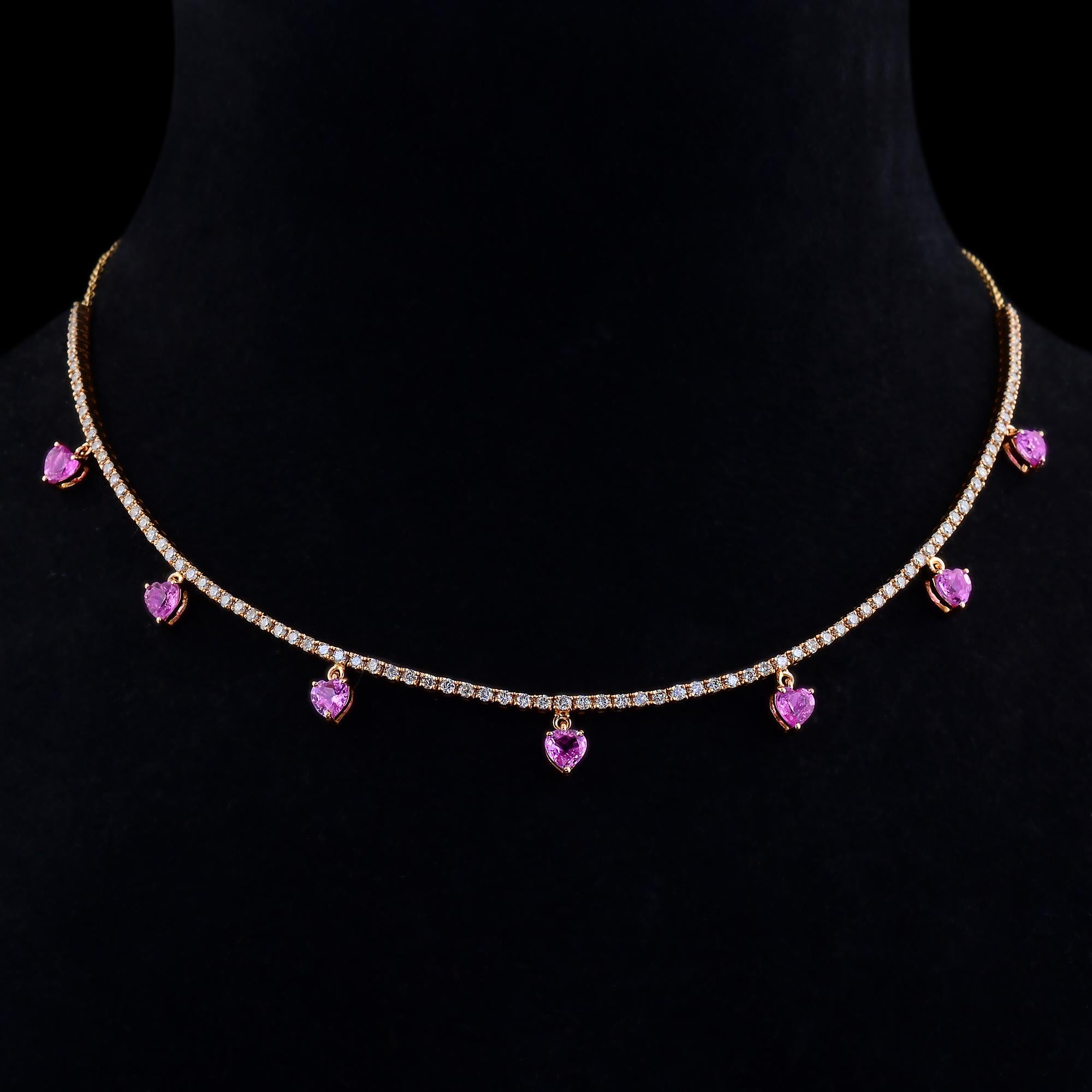 pink heart tennis necklace