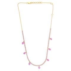 Heart Pink Processed Gemstone Tennis Necklace Diamond 18k Rose Gold Jewelry