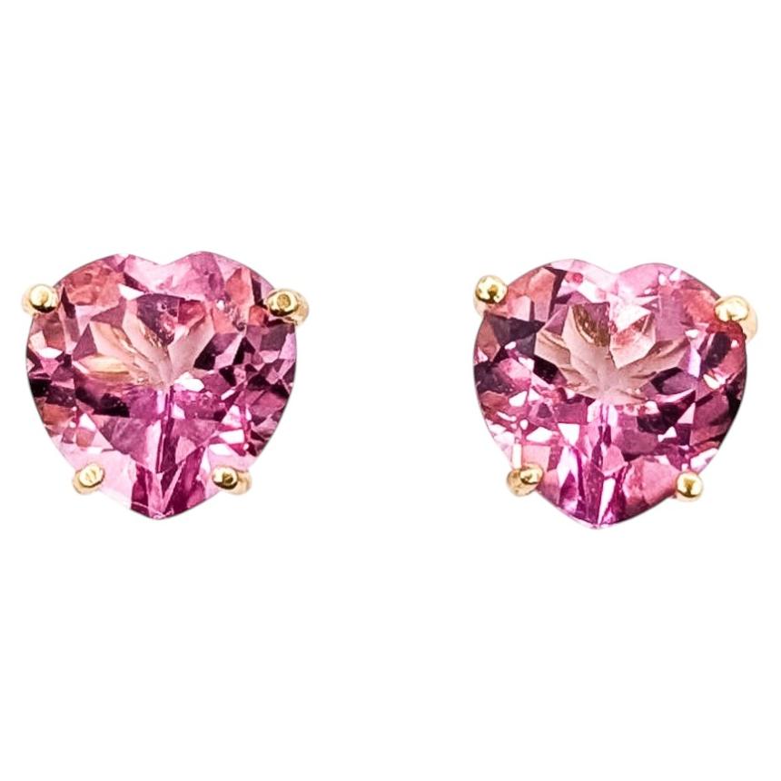 Heart Pink Topaz Earrings in 14k Yellow Gold