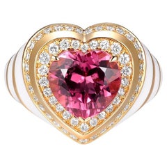 Anello da cocktail con tormalina rosa e smalto e diamanti in oro giallo 18 carati