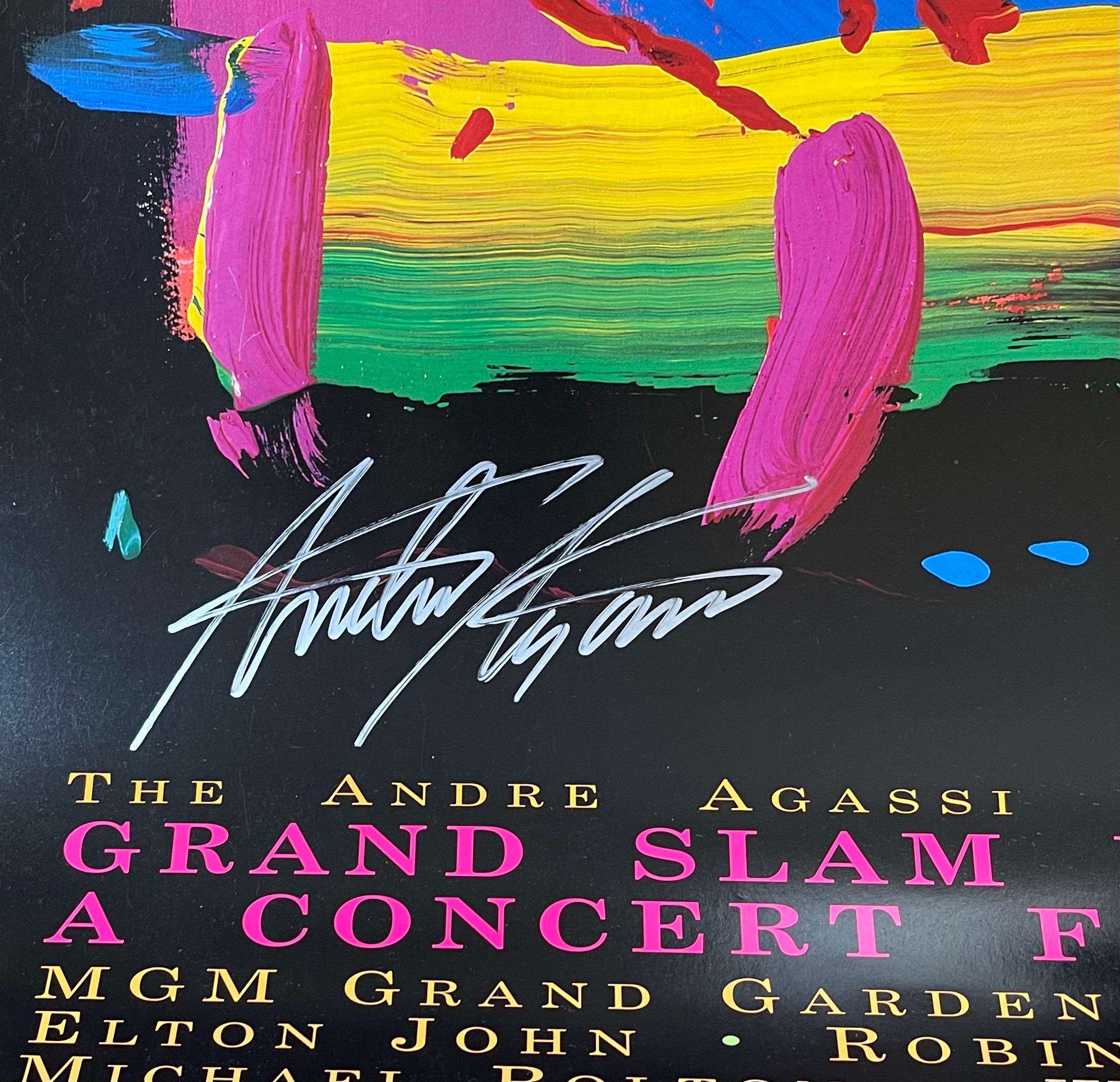 Paper Heart Poster Signed by Peter Max & Andre Agassi For Sale