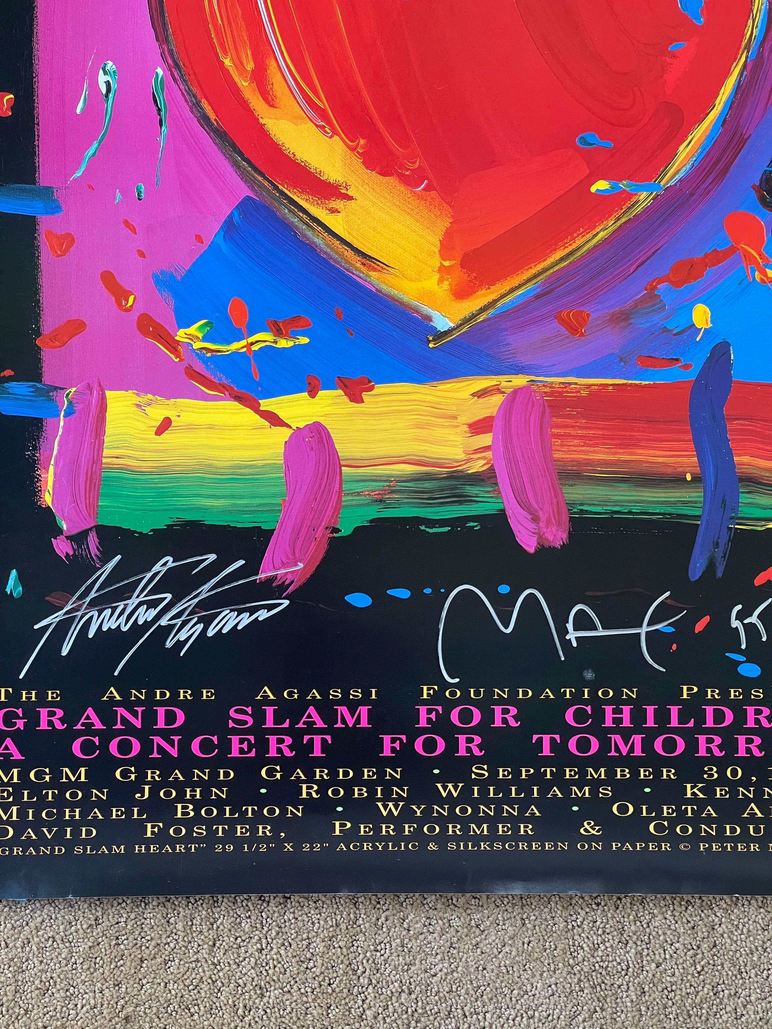 Heart Poster Signed by Peter Max & Andre Agassi For Sale 1