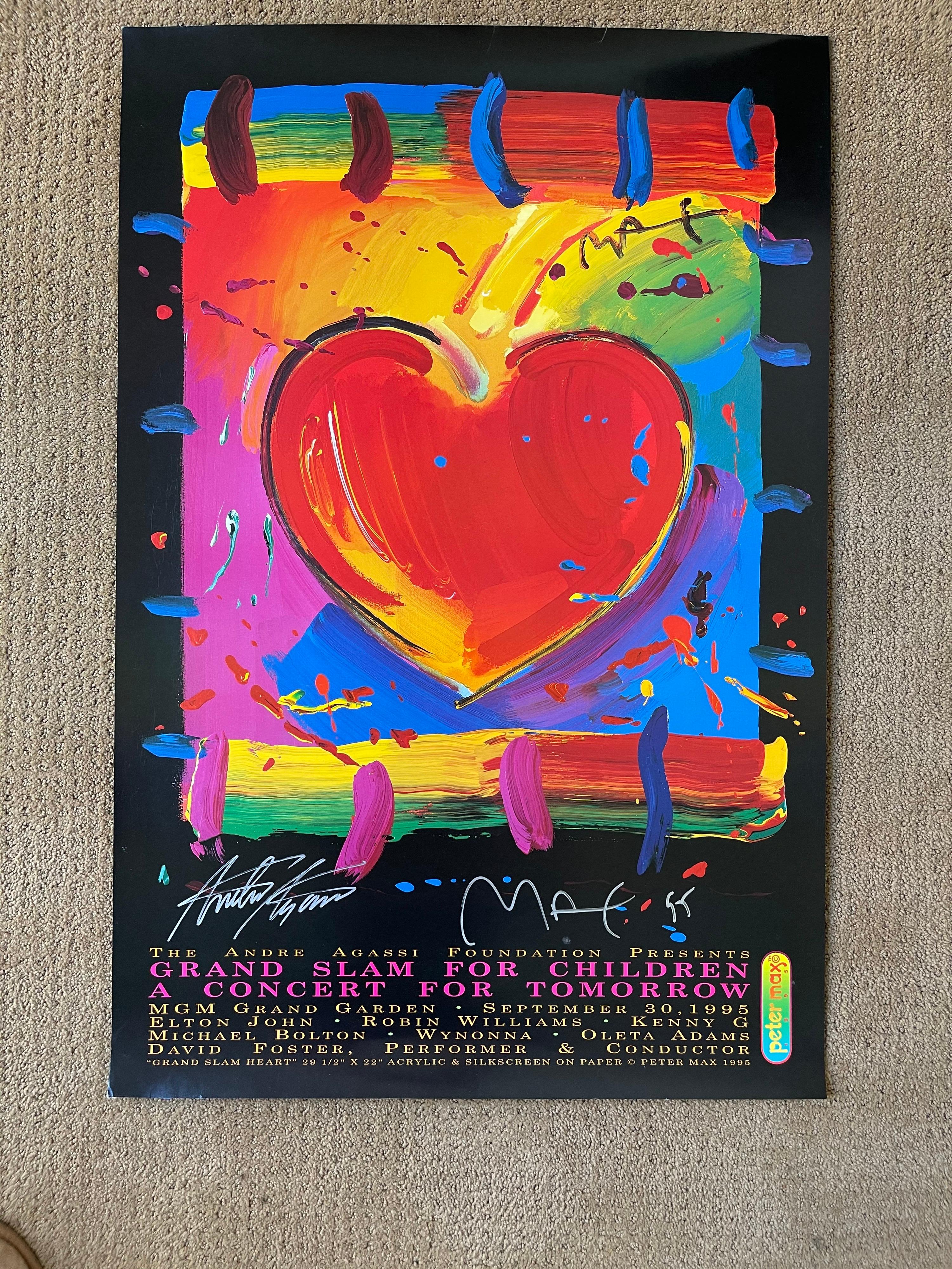 Heart Poster Signed by Peter Max & Andre Agassi For Sale 2