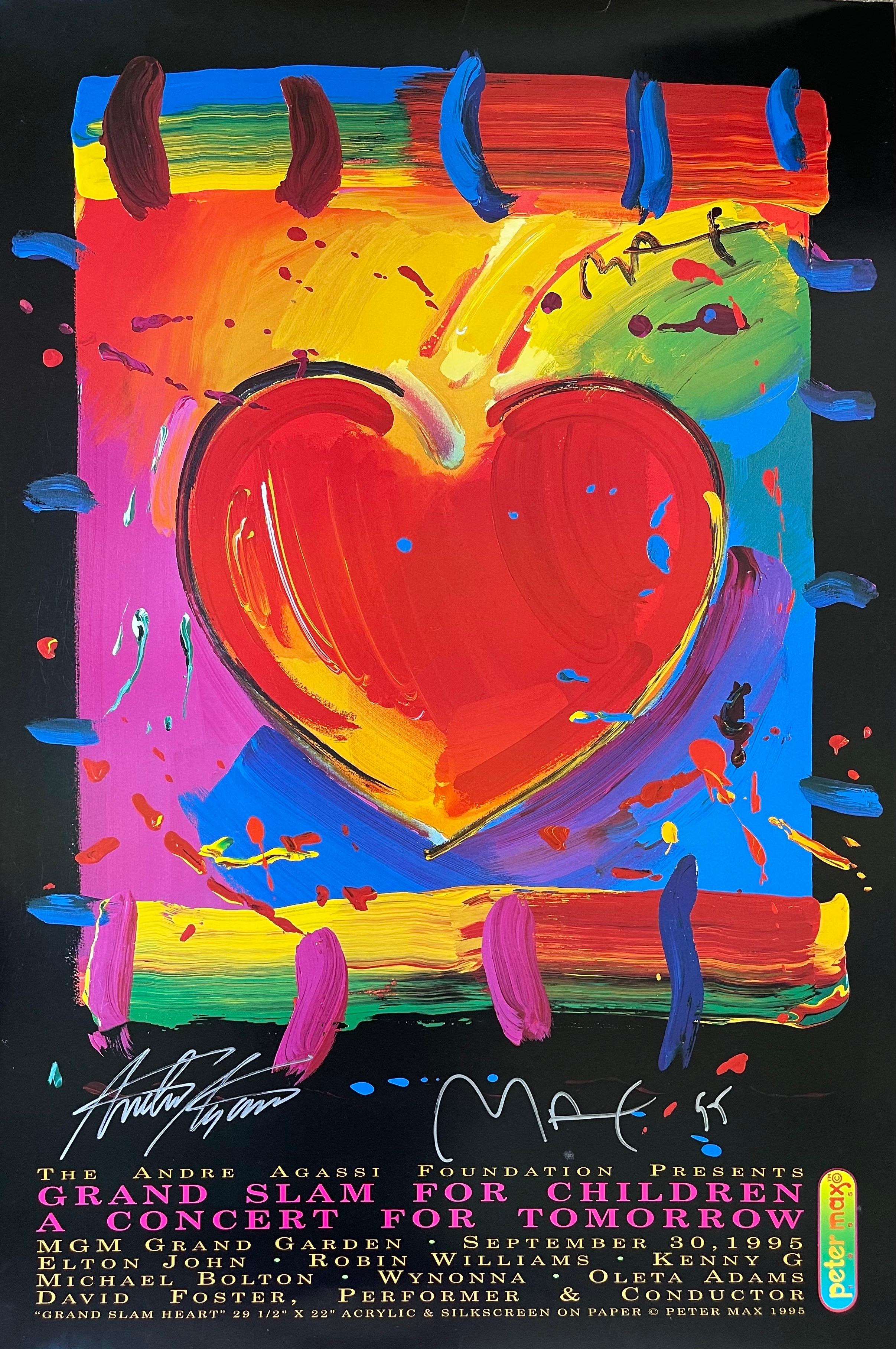 Expressionniste Affiche en forme de cœur signée par Peter Max et Andre Agassi en vente