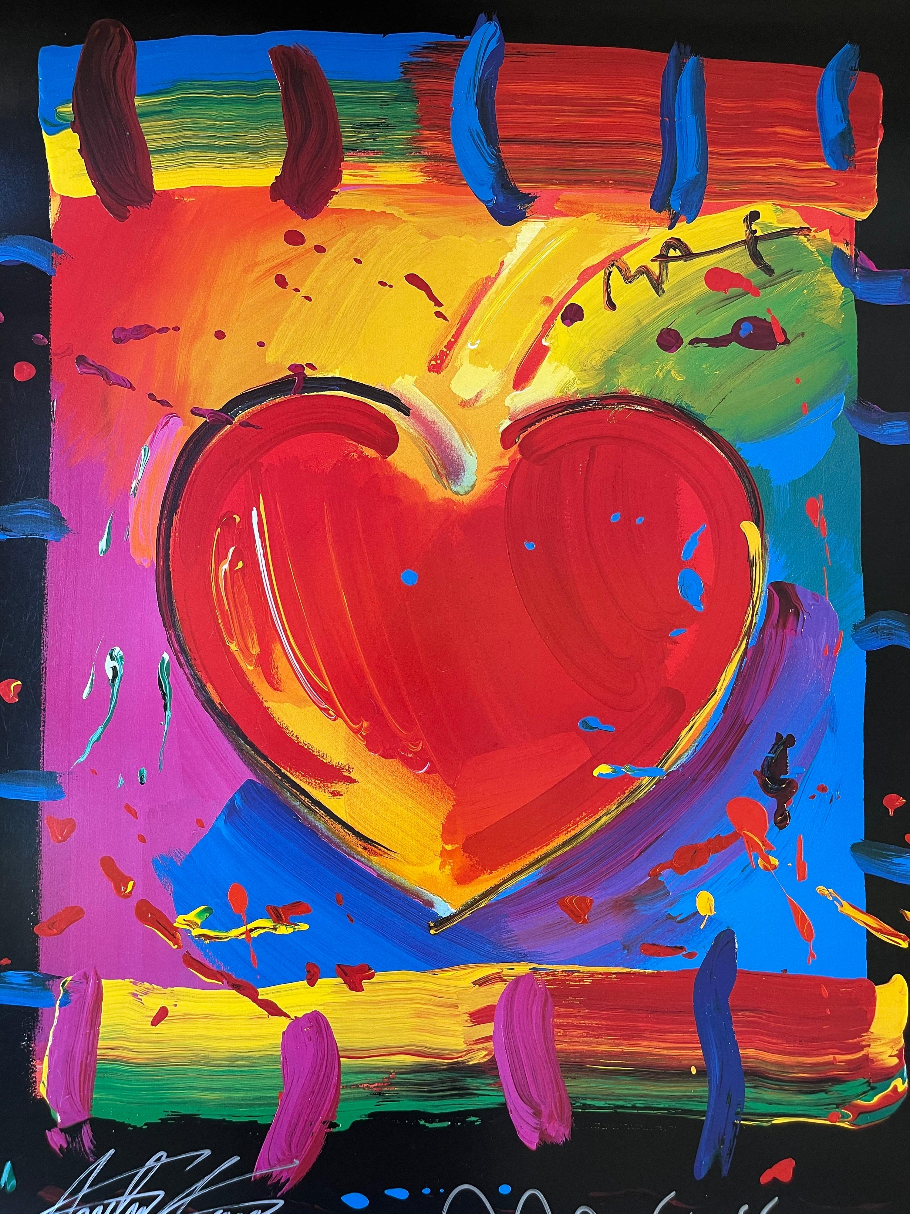 Expressionist Heart Poster Signed by Peter Max & Andre Agassi For Sale