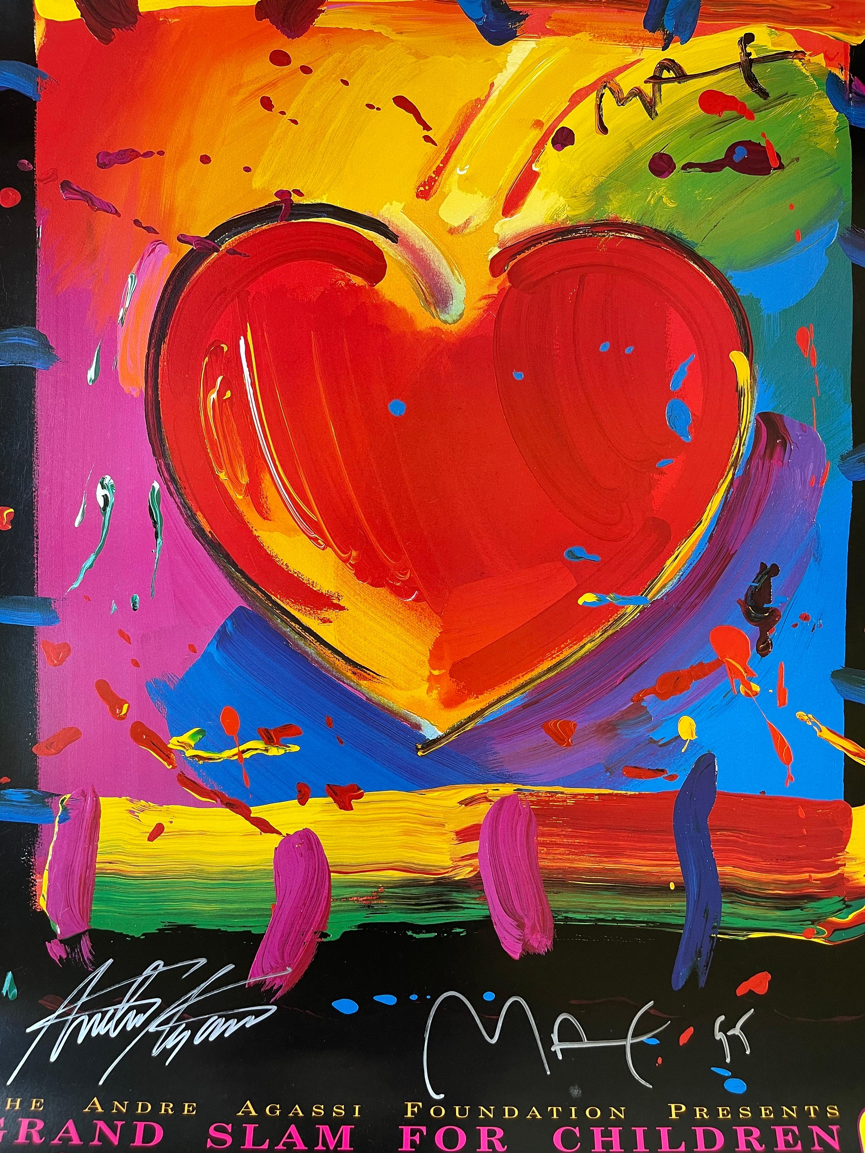 American Heart Poster Signed by Peter Max & Andre Agassi For Sale