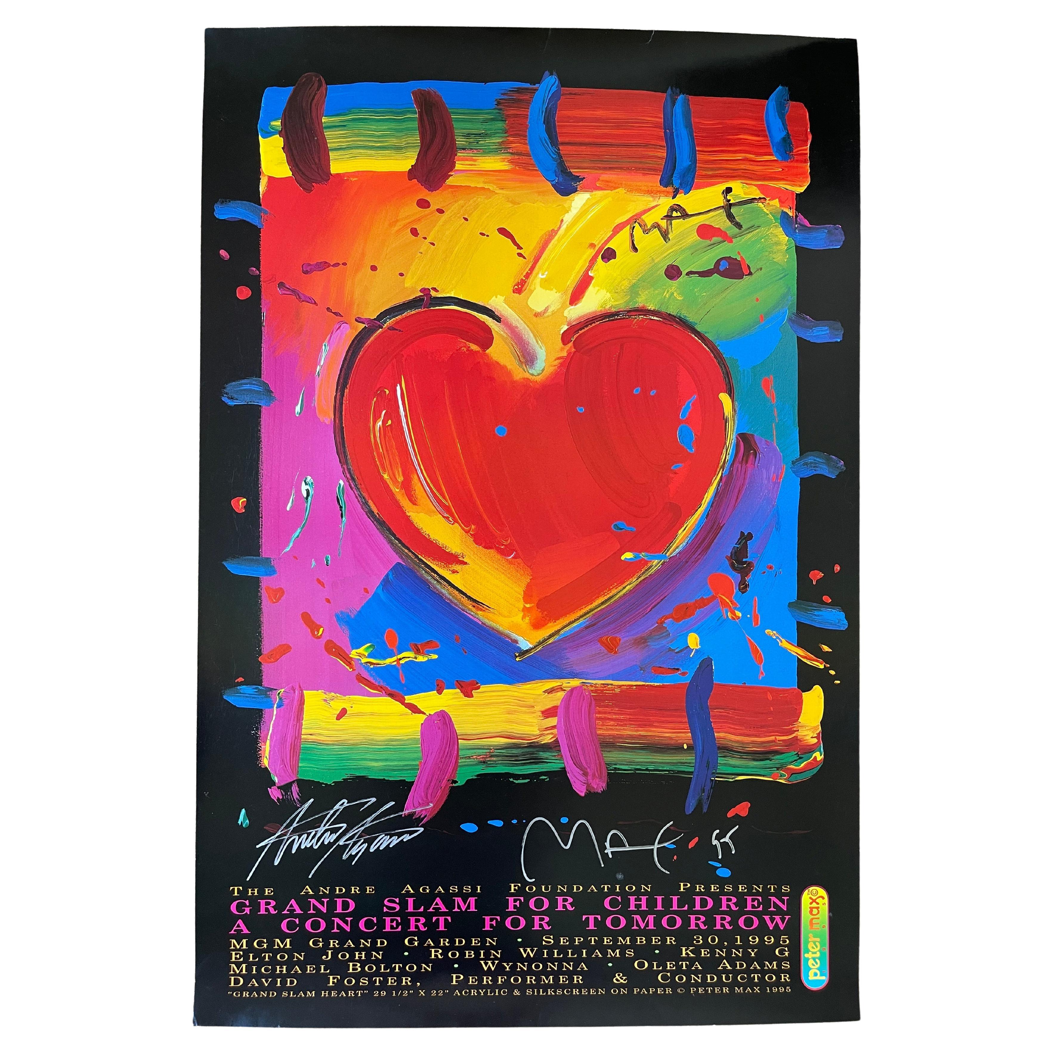 Affiche en forme de cœur signée par Peter Max et Andre Agassi en vente
