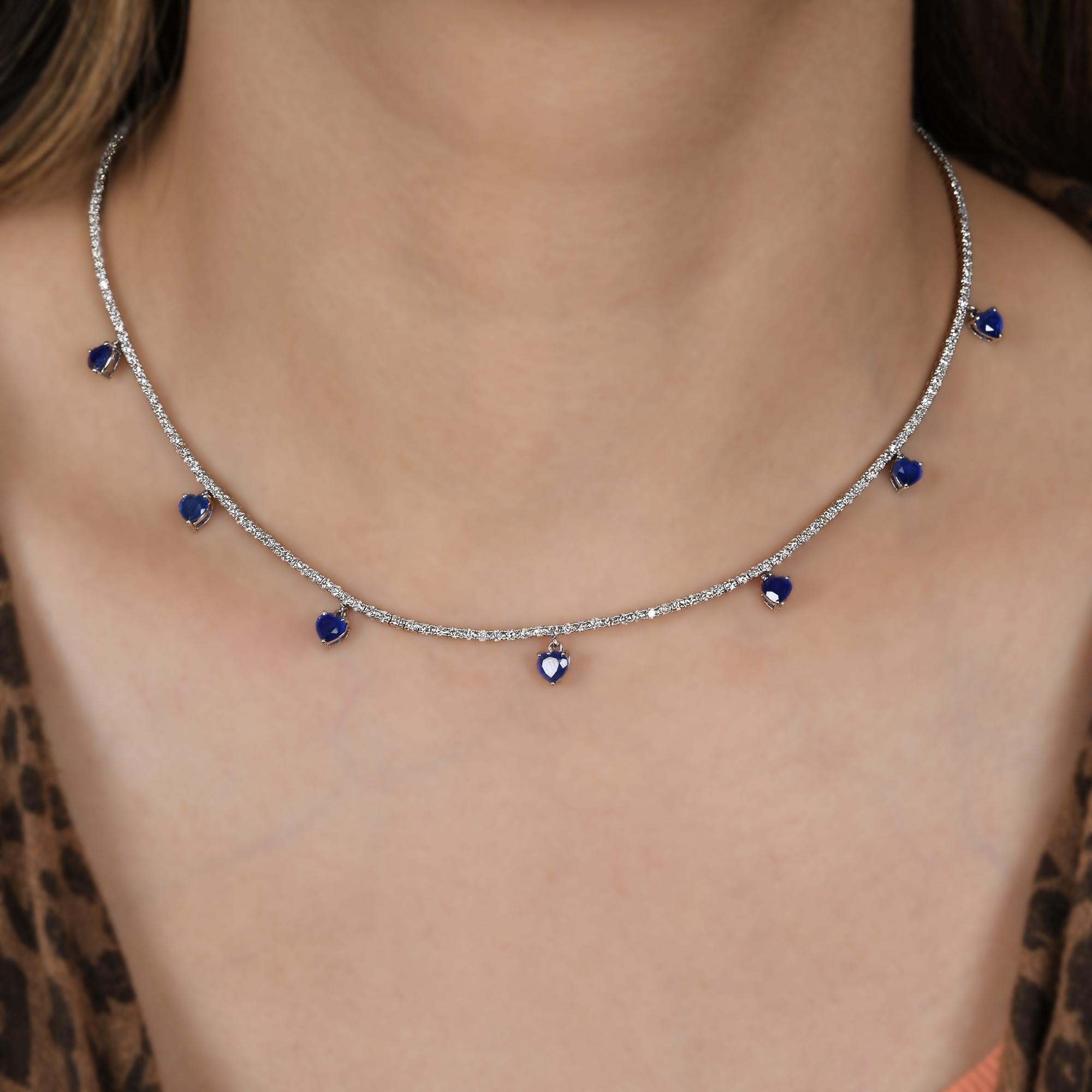 Modern Heart Shape Gemstone Choker Necklace Diamond Pave 14k White Gold Fine Jewelry For Sale